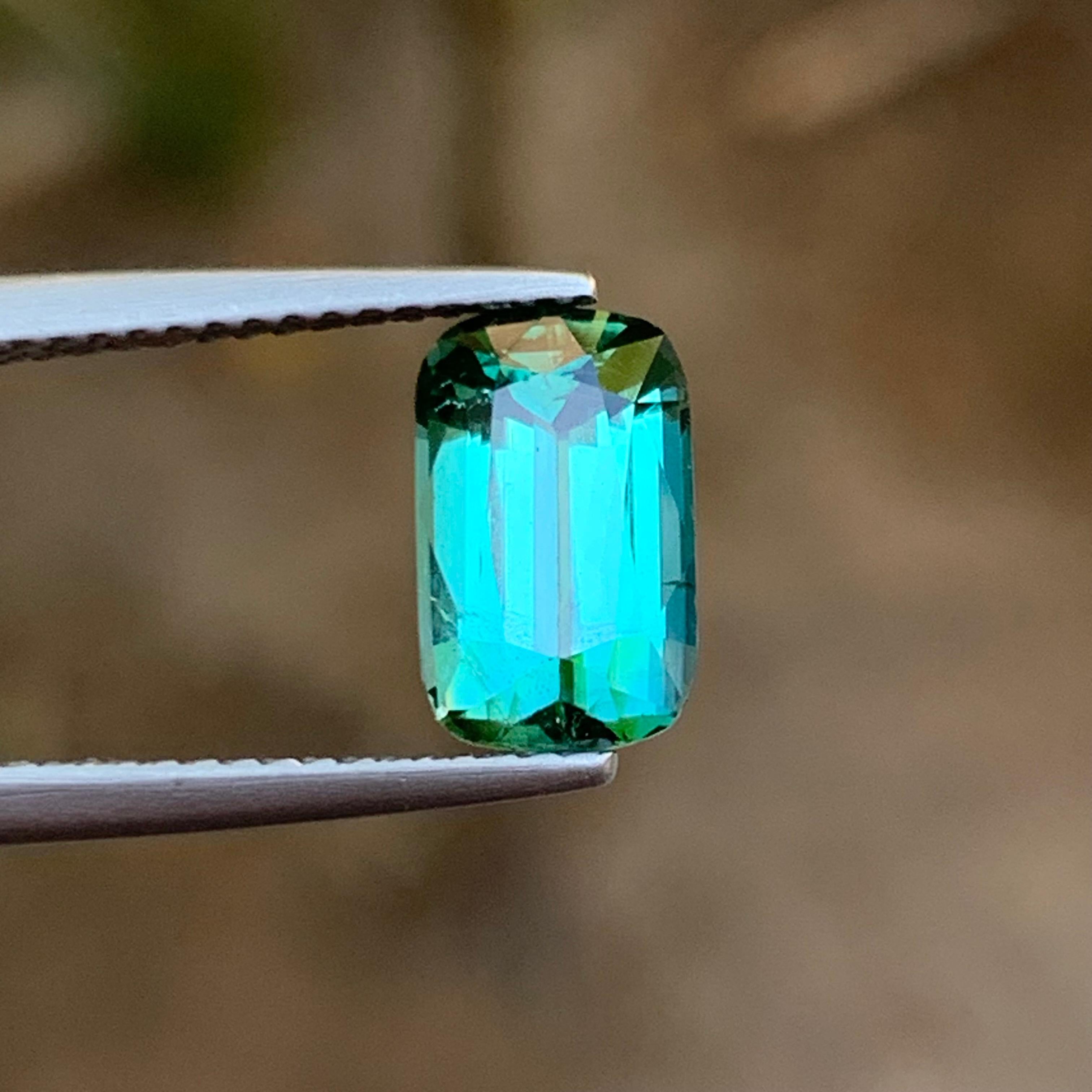 Women's or Men's Bluish Green Natural Tourmaline Ring Loose Gemstone 2.40 Ct Cushion Cut-Jewelry For Sale