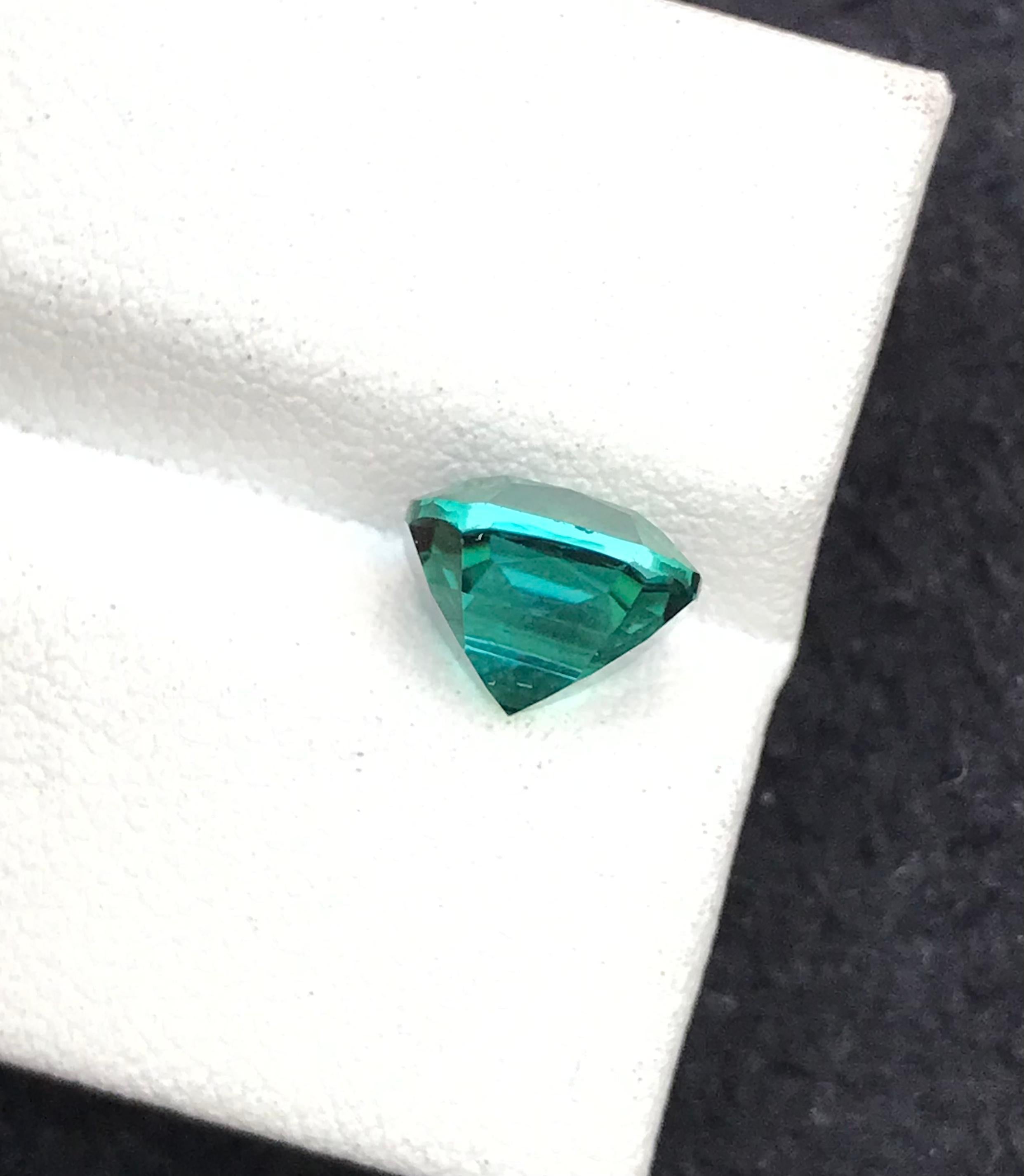Women's or Men's Bluish Green Natural Tourmaline Ring Loose Gemstone 2.65 Ct Cushion Cut-Jewelry For Sale