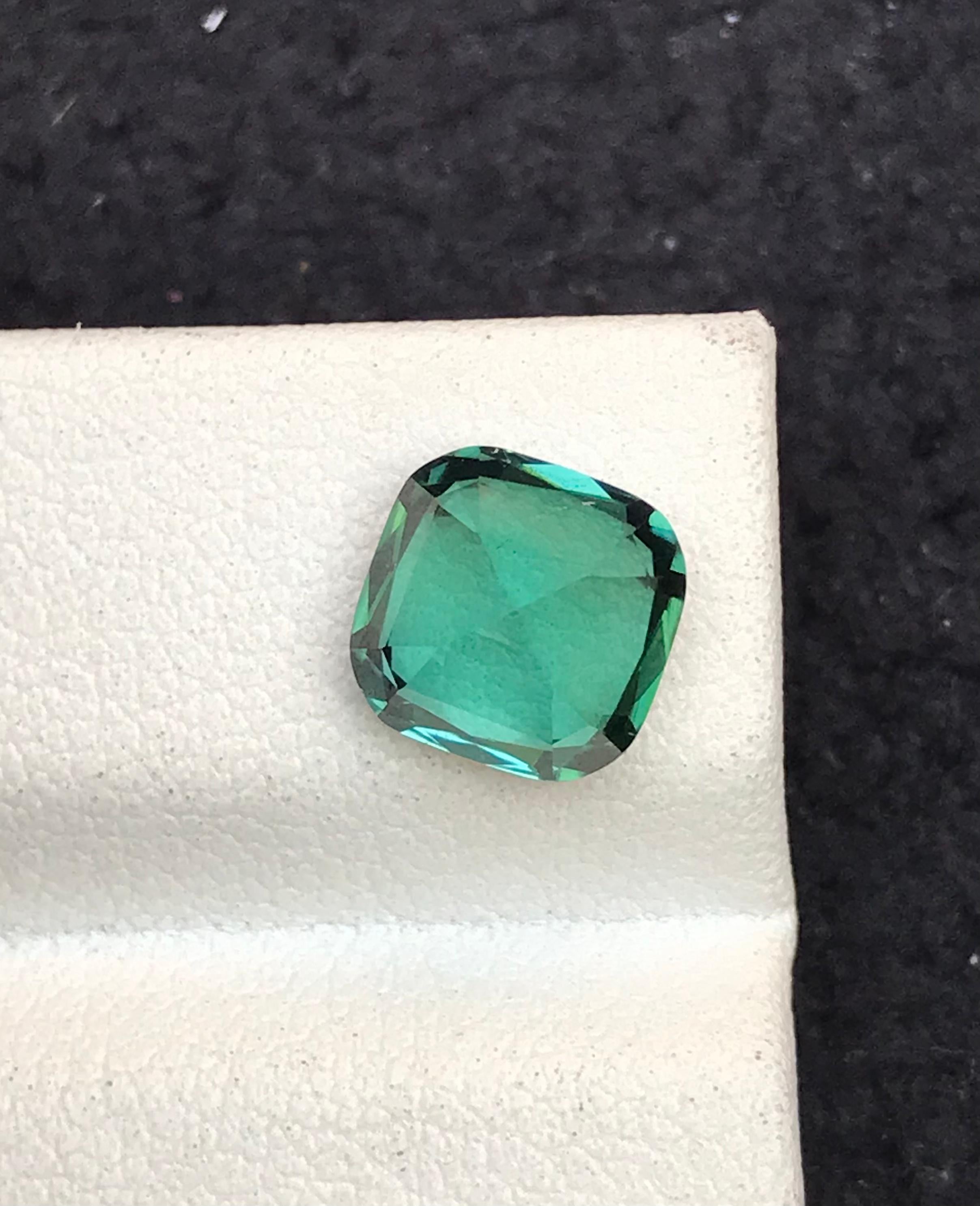 Bluish Green Natural Tourmaline Ring Loose Gemstone 2.65 Ct Cushion Cut-Jewelry For Sale 1