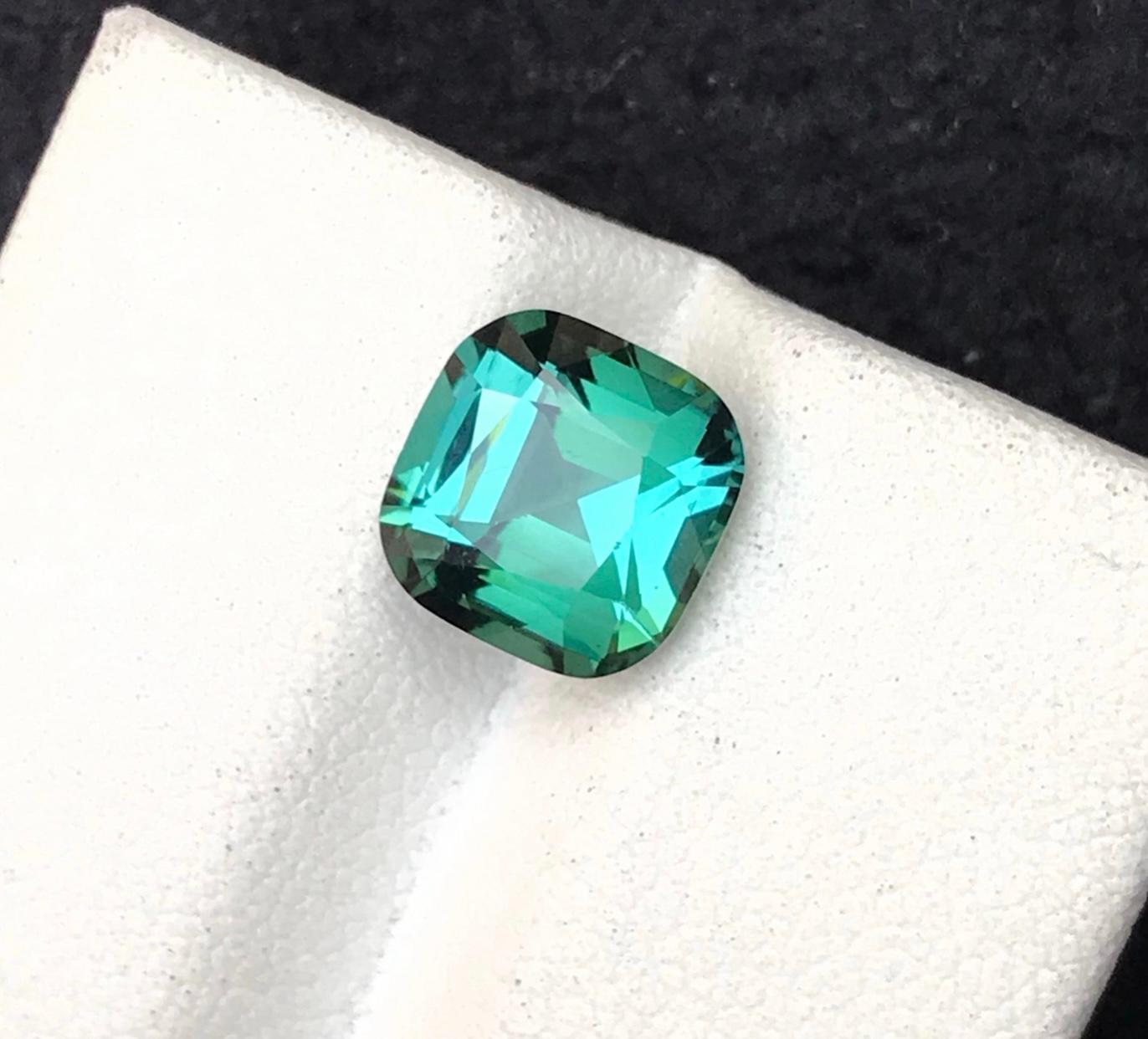 Bluish Green Natural Tourmaline Ring Loose Gemstone 2.65 Ct Cushion Cut-Jewelry For Sale 2