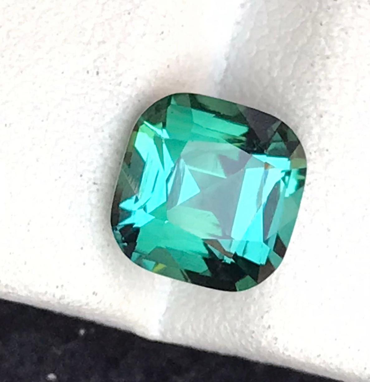 Bluish Green Natural Tourmaline Ring Loose Gemstone 2.65 Ct Cushion Cut-Jewelry For Sale 3