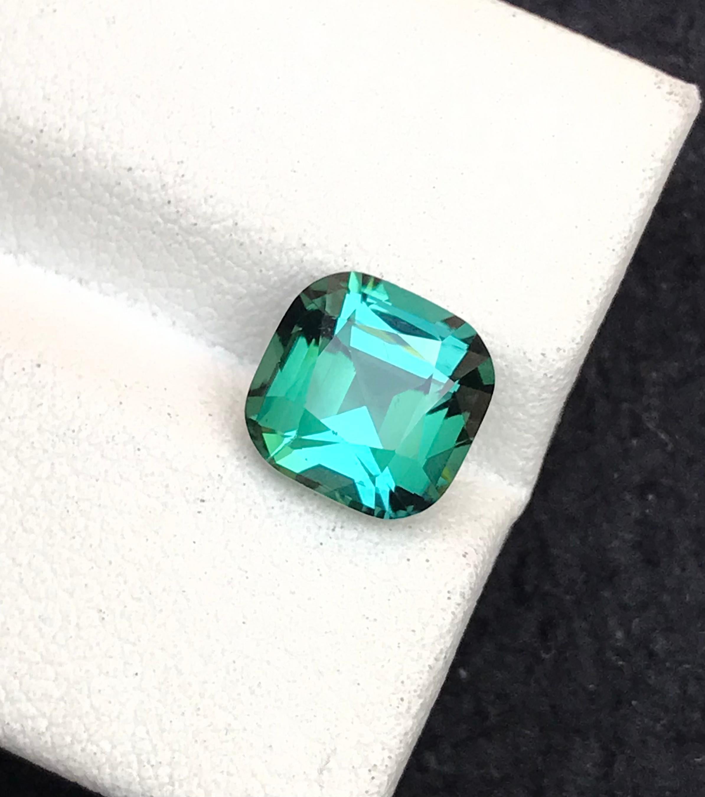 Bluish Green Natural Tourmaline Ring Loose Gemstone 2.65 Ct Cushion Cut-Jewelry For Sale 4