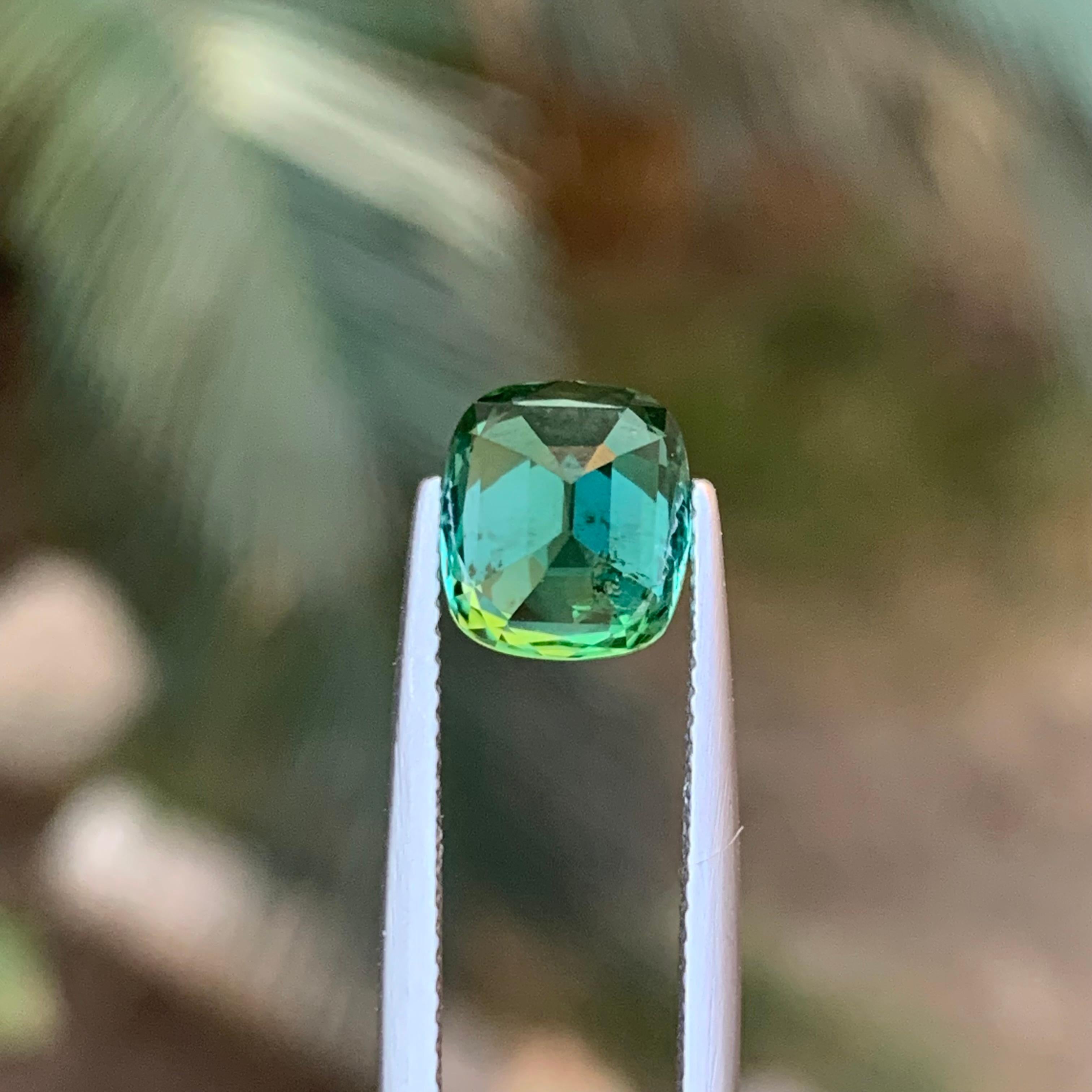 Bluish Green Natural Tourmaline Ring Loose Gemstone 2.80 Ct Cushion Cut-Jewelry For Sale 5