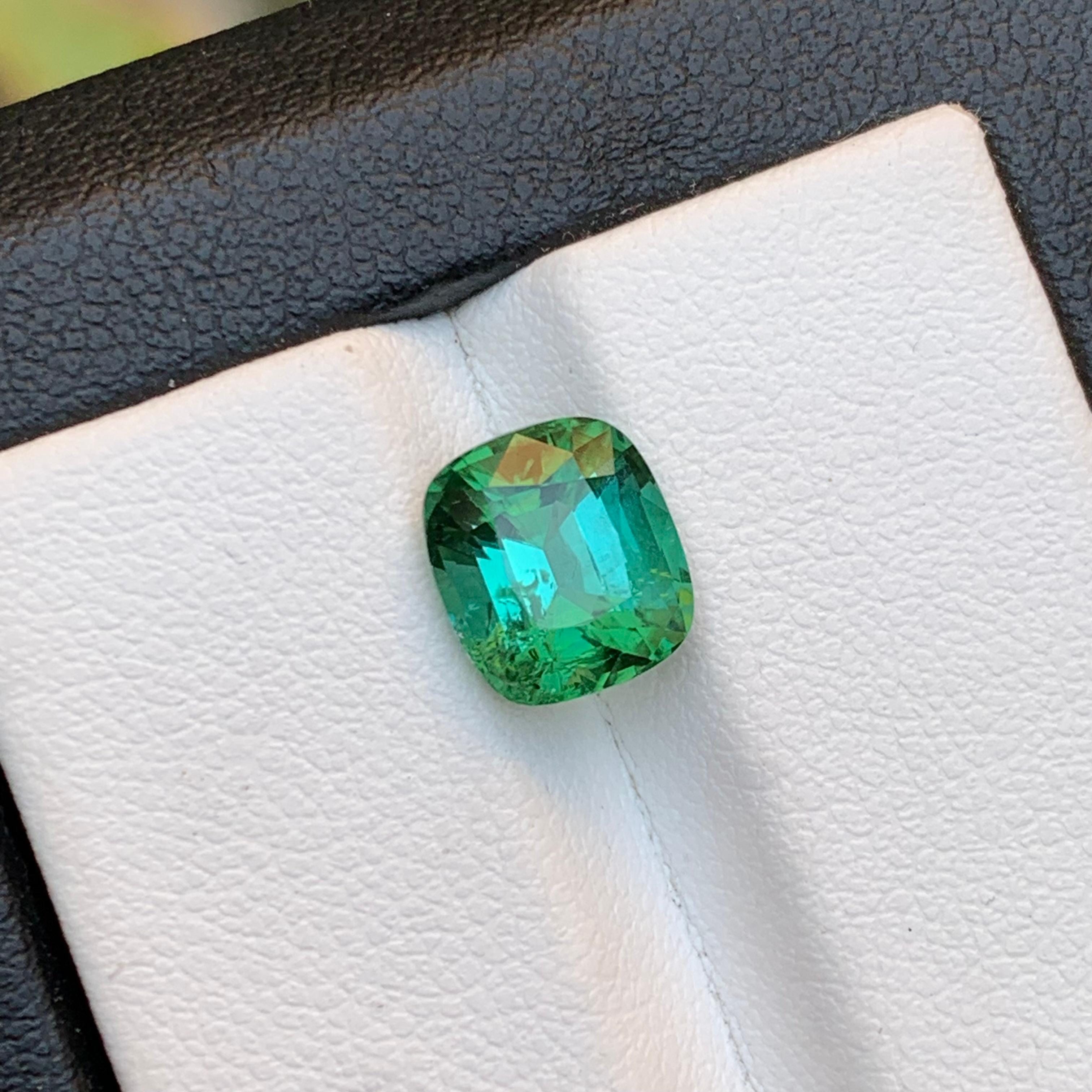 Bluish Green Natural Tourmaline Ring Loose Gemstone 2.80 Ct Cushion Cut-Jewelry For Sale 7