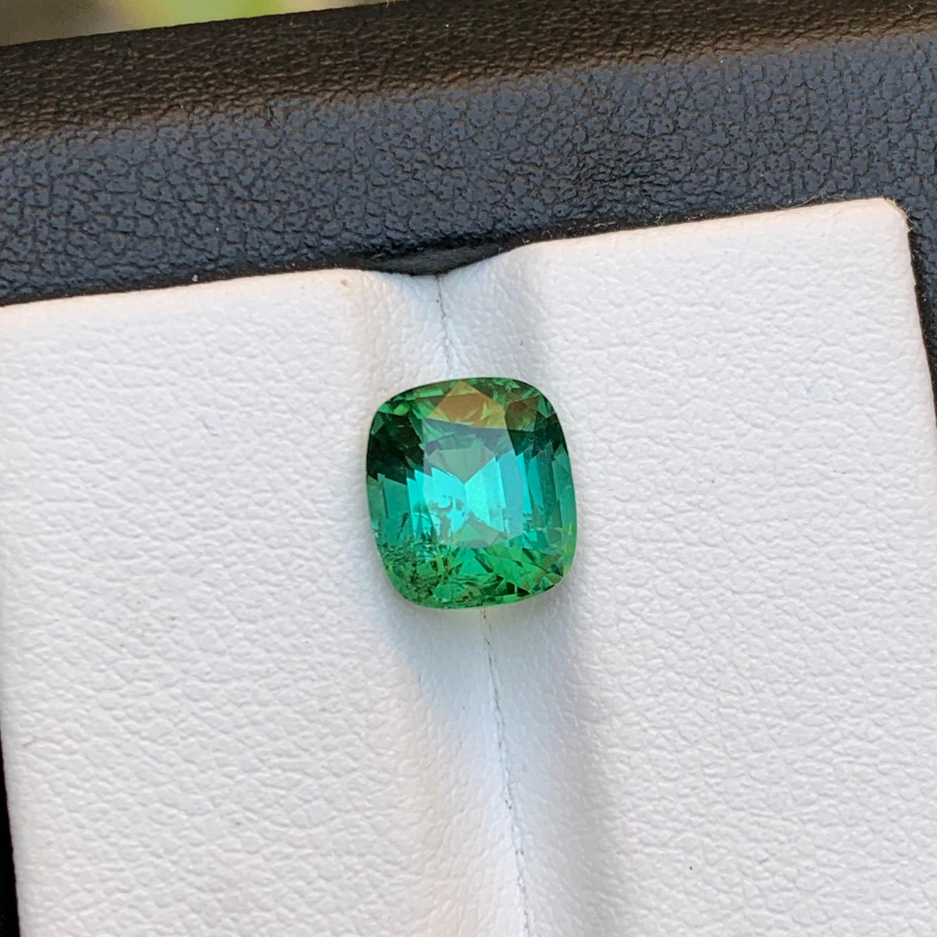 Contemporary Bluish Green Natural Tourmaline Ring Loose Gemstone 2.80 Ct Cushion Cut-Jewelry For Sale