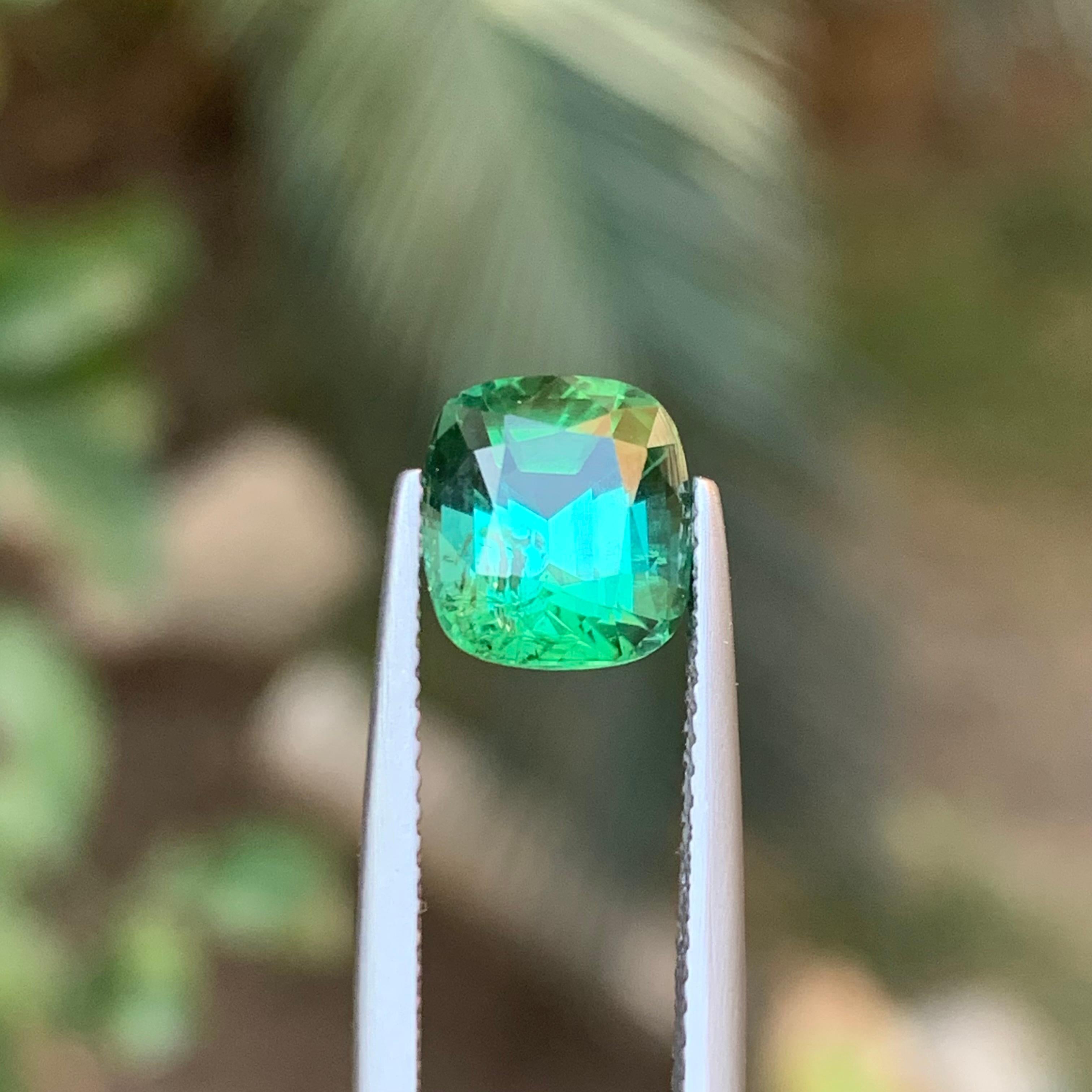 Women's or Men's Bluish Green Natural Tourmaline Ring Loose Gemstone 2.80 Ct Cushion Cut-Jewelry For Sale