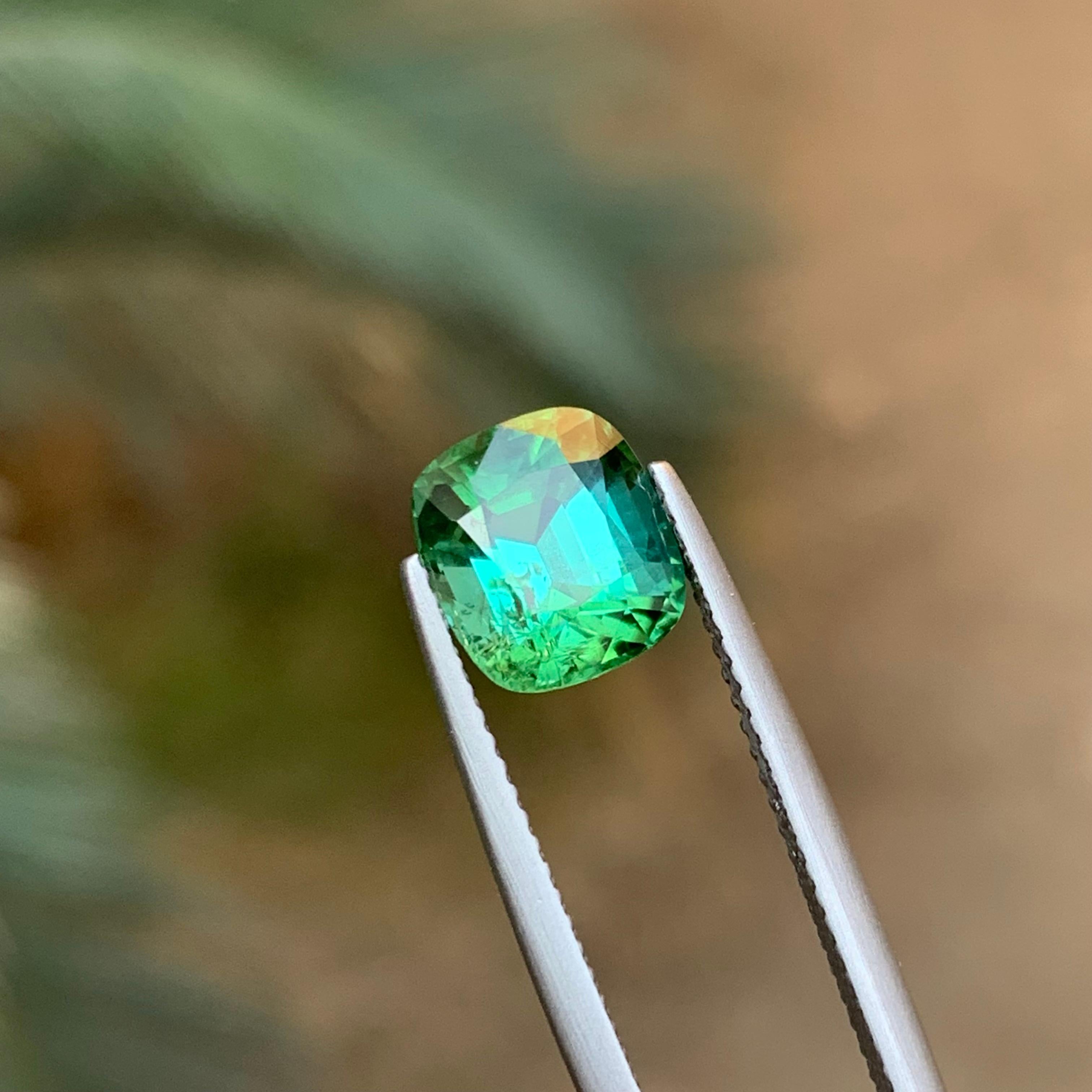 Bluish Green Natural Tourmaline Ring Loose Gemstone 2.80 Ct Cushion Cut-Jewelry For Sale 2