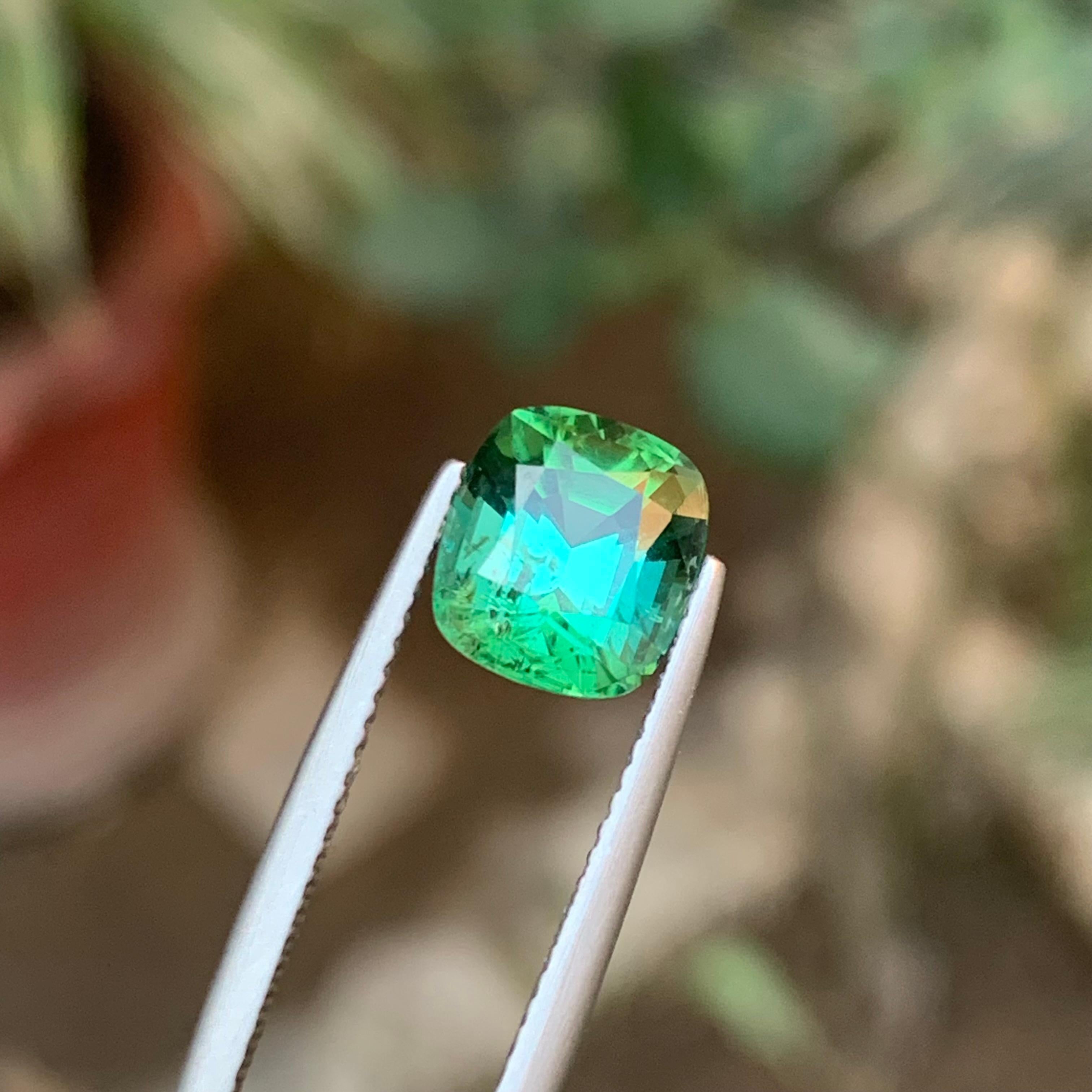 Bluish Green Natural Tourmaline Ring Loose Gemstone 2.80 Ct Cushion Cut-Jewelry For Sale 4