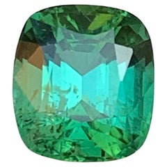 Bague en tourmaline naturelle vert bleuté, pierre précieuse non sertie de 2.80 carats, taille coussin
