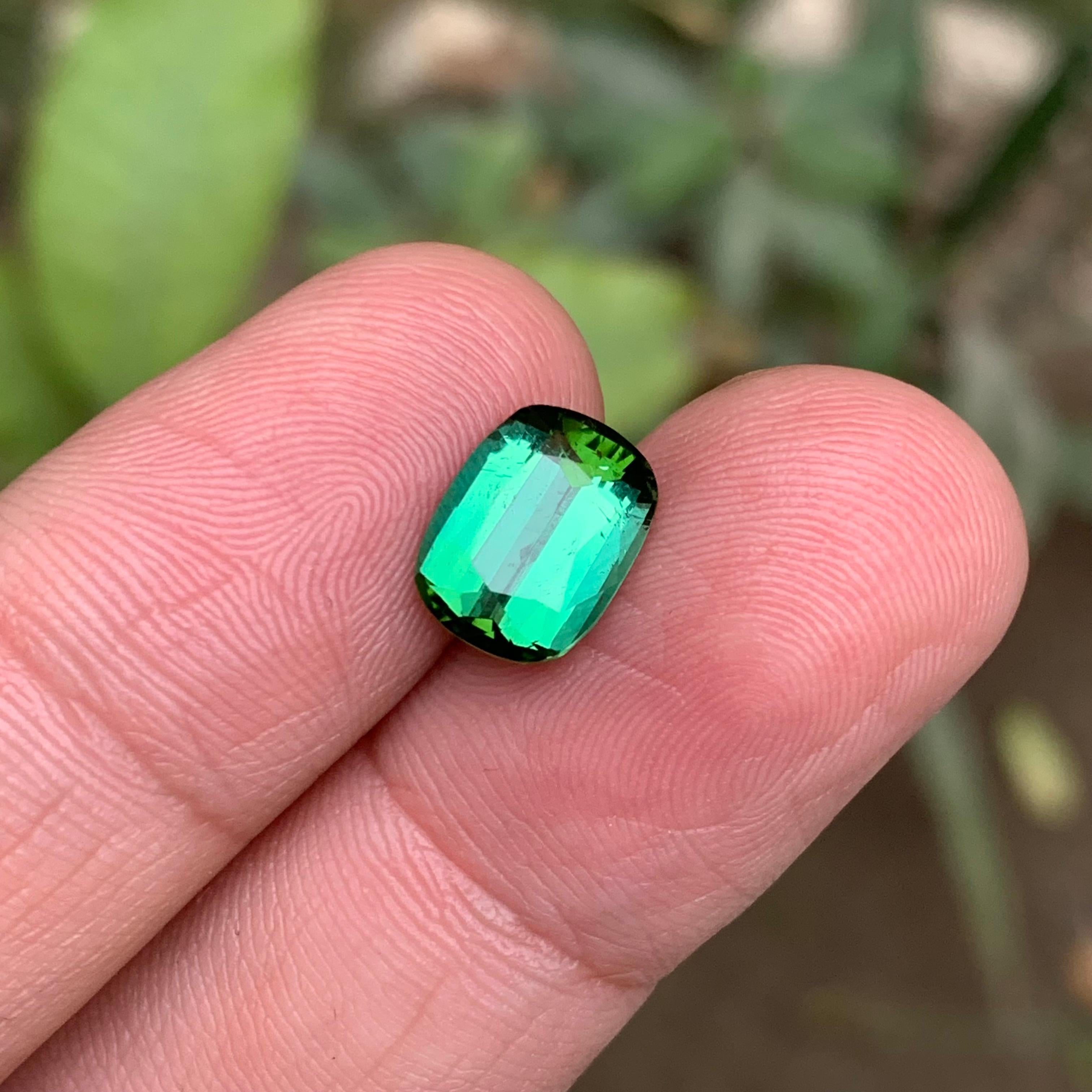 Bluish Green Natural Tourmaline Ring Loose Gemstone 3.80 Ct Cushion Cut-Jewelry For Sale 5