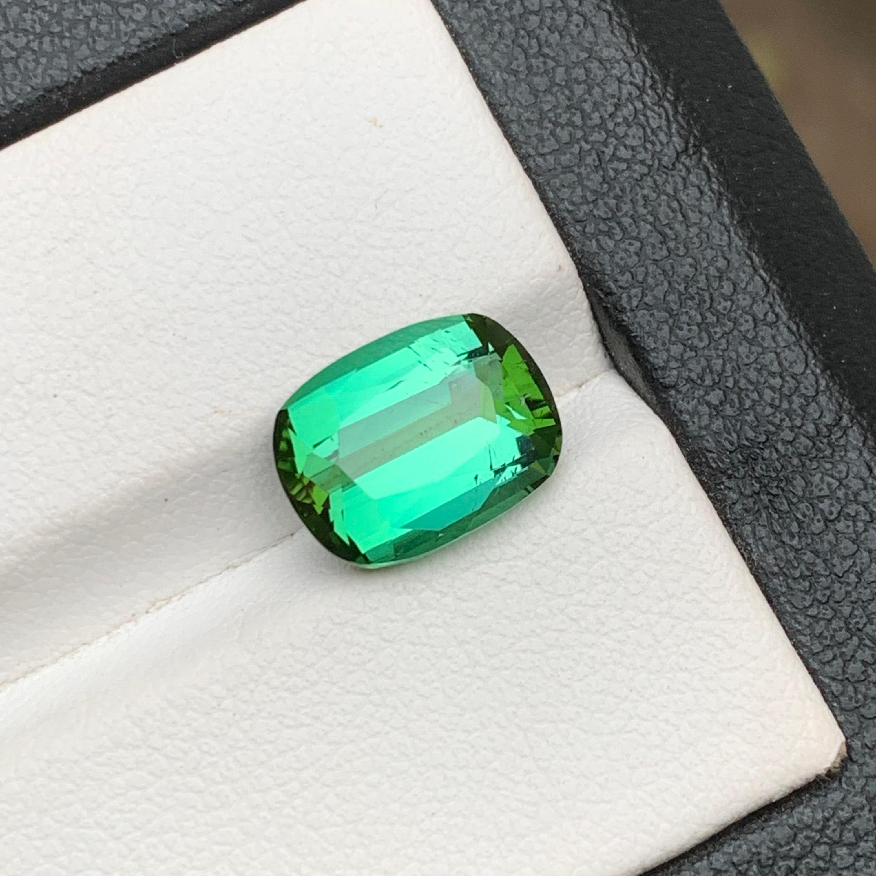 Bluish Green Natural Tourmaline Ring Loose Gemstone 3.80 Ct Cushion Cut-Jewelry For Sale 7
