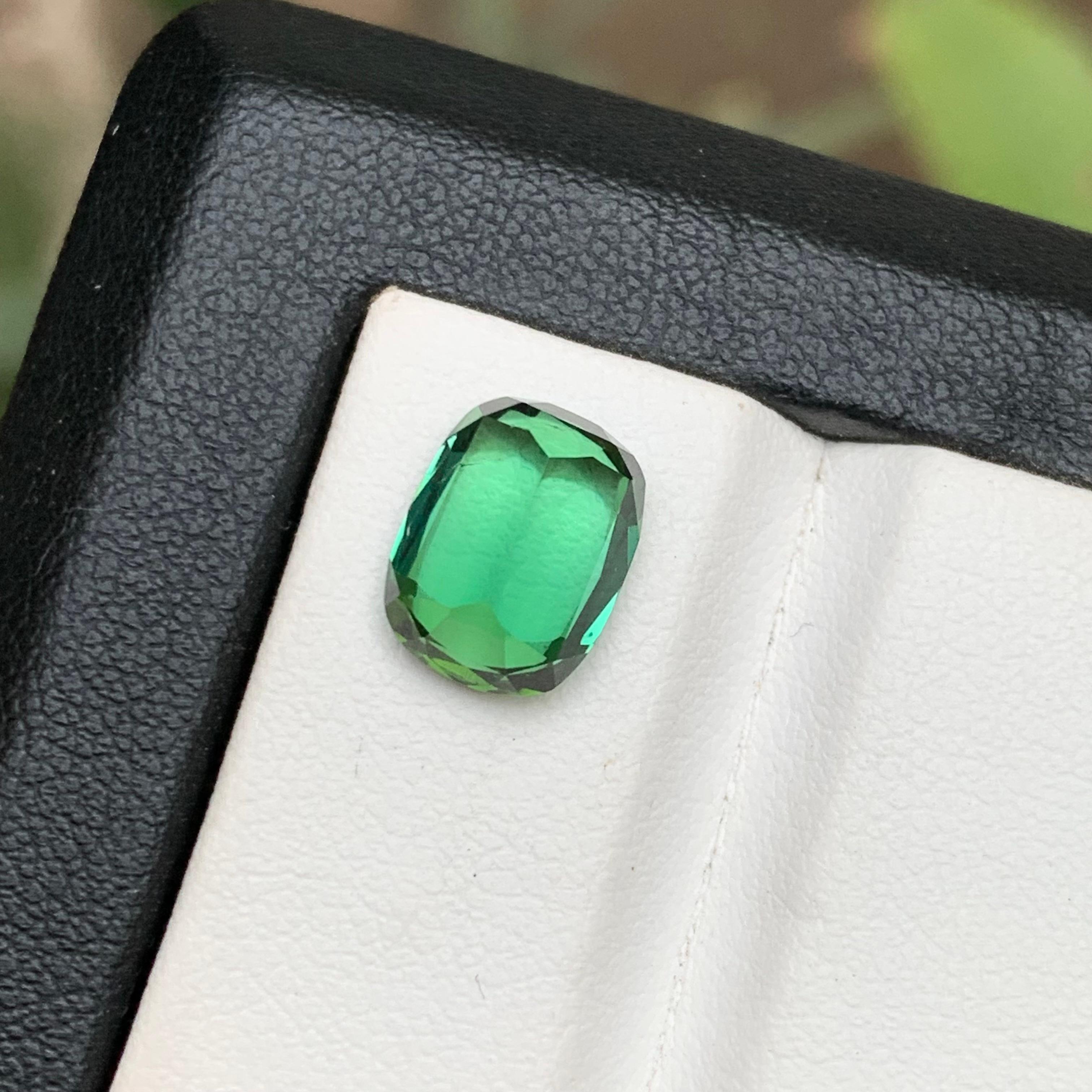 Women's or Men's Bluish Green Natural Tourmaline Ring Loose Gemstone 3.80 Ct Cushion Cut-Jewelry For Sale