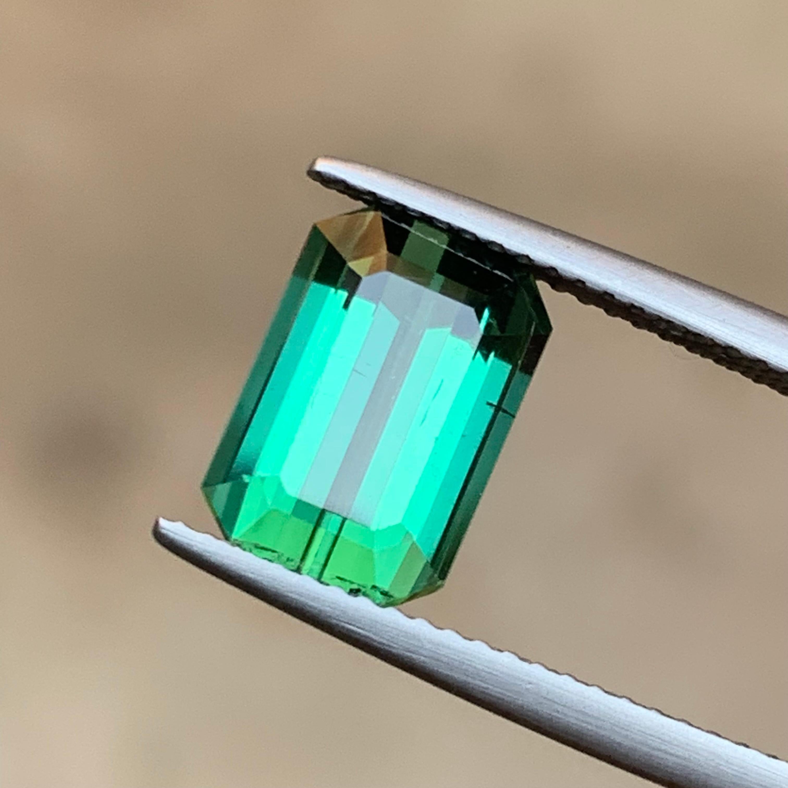 Bluish Green Natural Tourmaline Ring Loose Gemstone 3.95 Ct Emerald Cut Jewelry For Sale 2