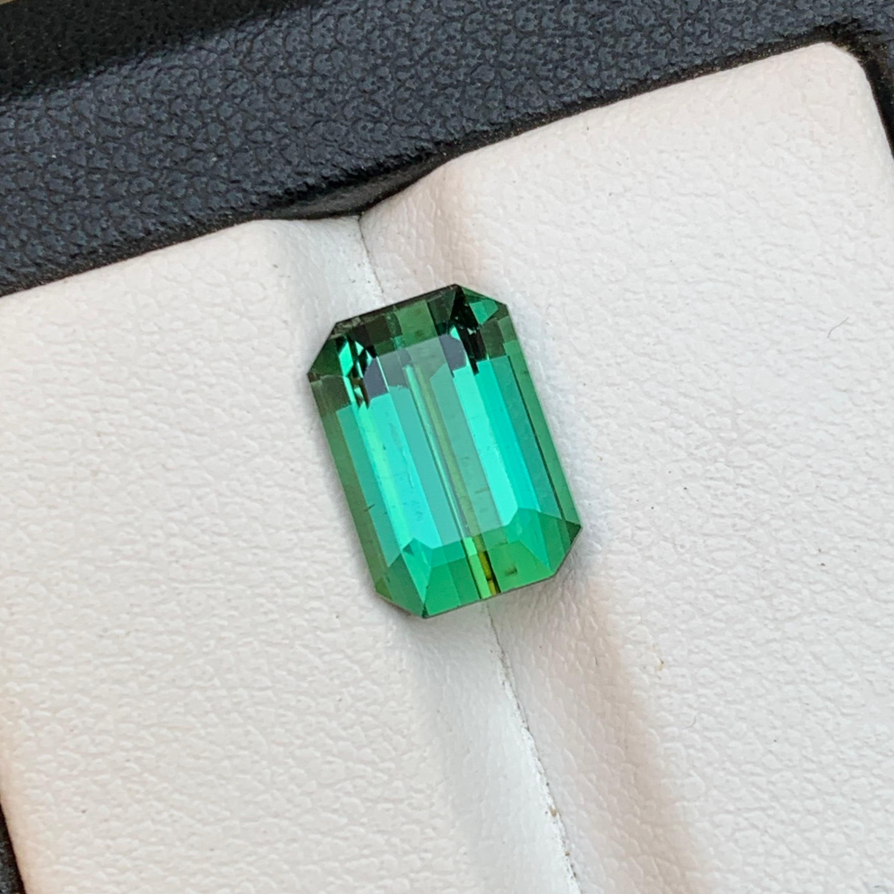 Bluish Green Natural Tourmaline Ring Loose Gemstone 3.95 Ct Emerald Cut Jewelry For Sale 4