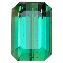 Bluish Green Natural Tourmaline Ring Loose Gemstone 3.95 Ct Emerald Cut Jewelry