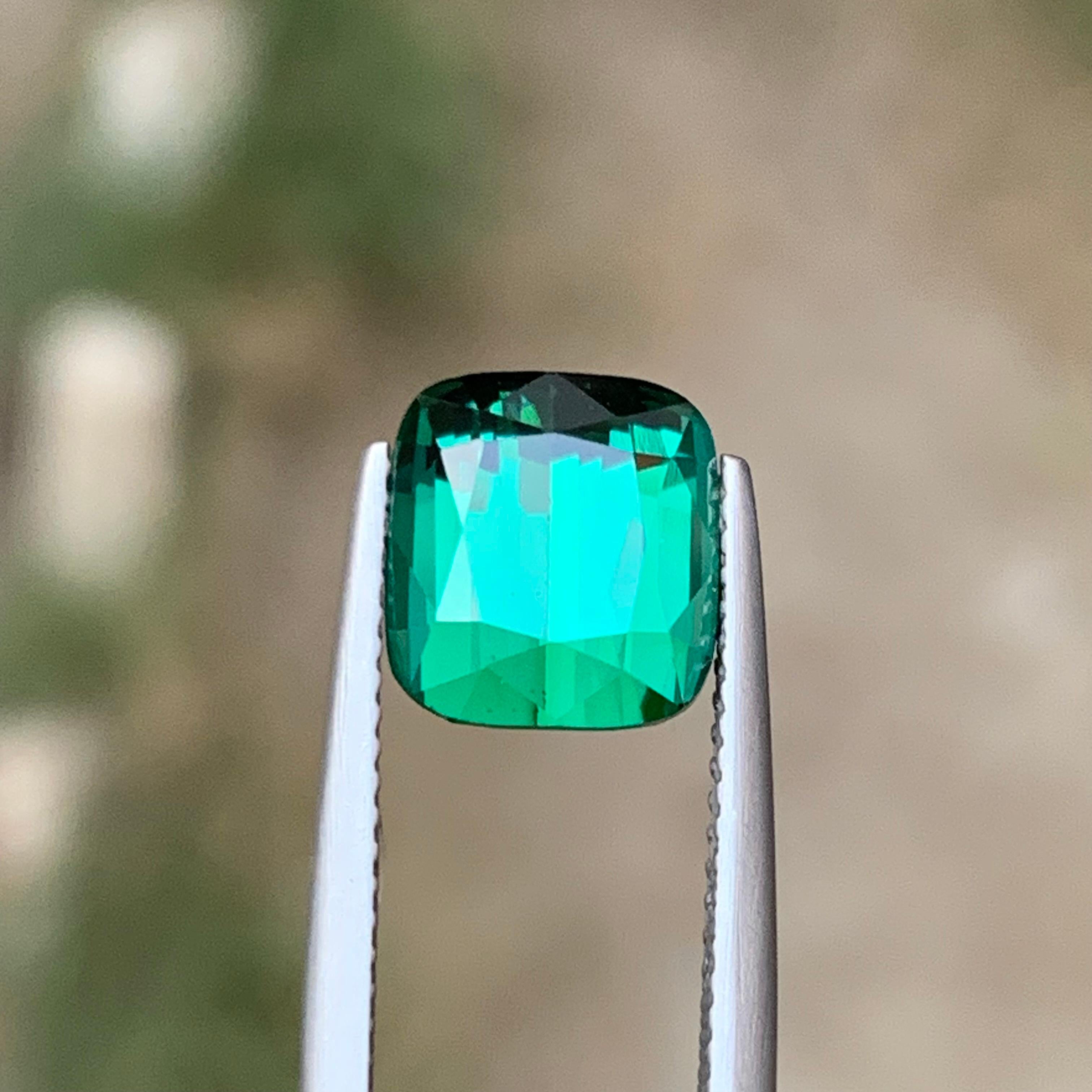 Bluish Green Natural Tourmaline Ring Loose Gemstone 4.05 Ct Cushion Cut-Jewelry For Sale 5