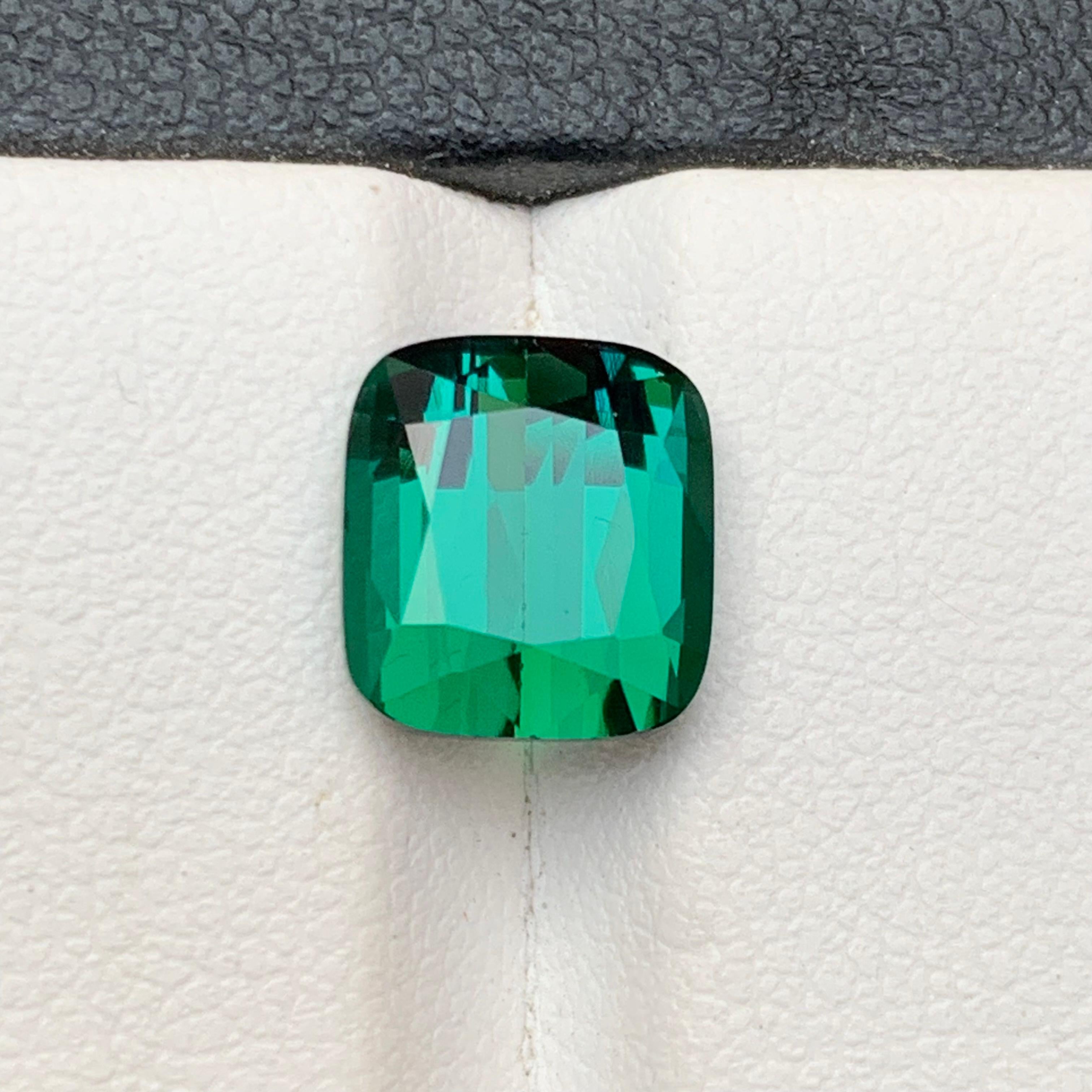 Bluish Green Natural Tourmaline Ring Loose Gemstone 4.05 Ct Cushion Cut-Jewelry For Sale 6
