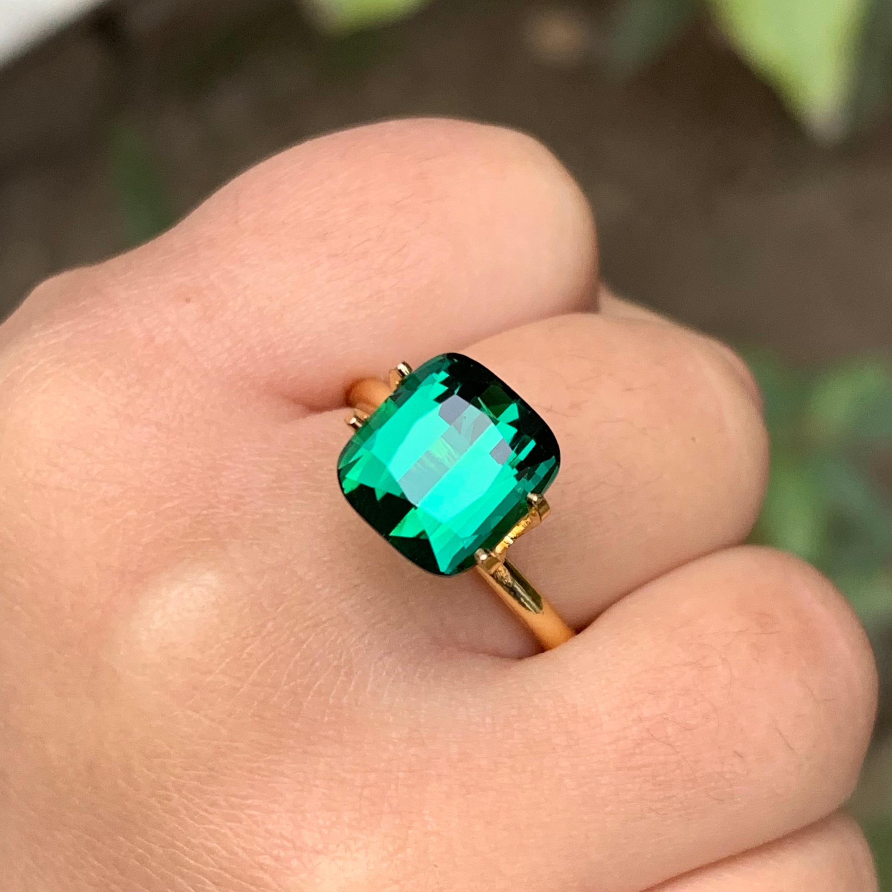 Bluish Green Natural Tourmaline Ring Loose Gemstone 4.05 Ct Cushion Cut-Jewelry For Sale 7