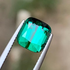 Bluish Green Natural Tourmaline Ring Loose Gemstone 4.05 Ct Cushion Cut-Jewelry