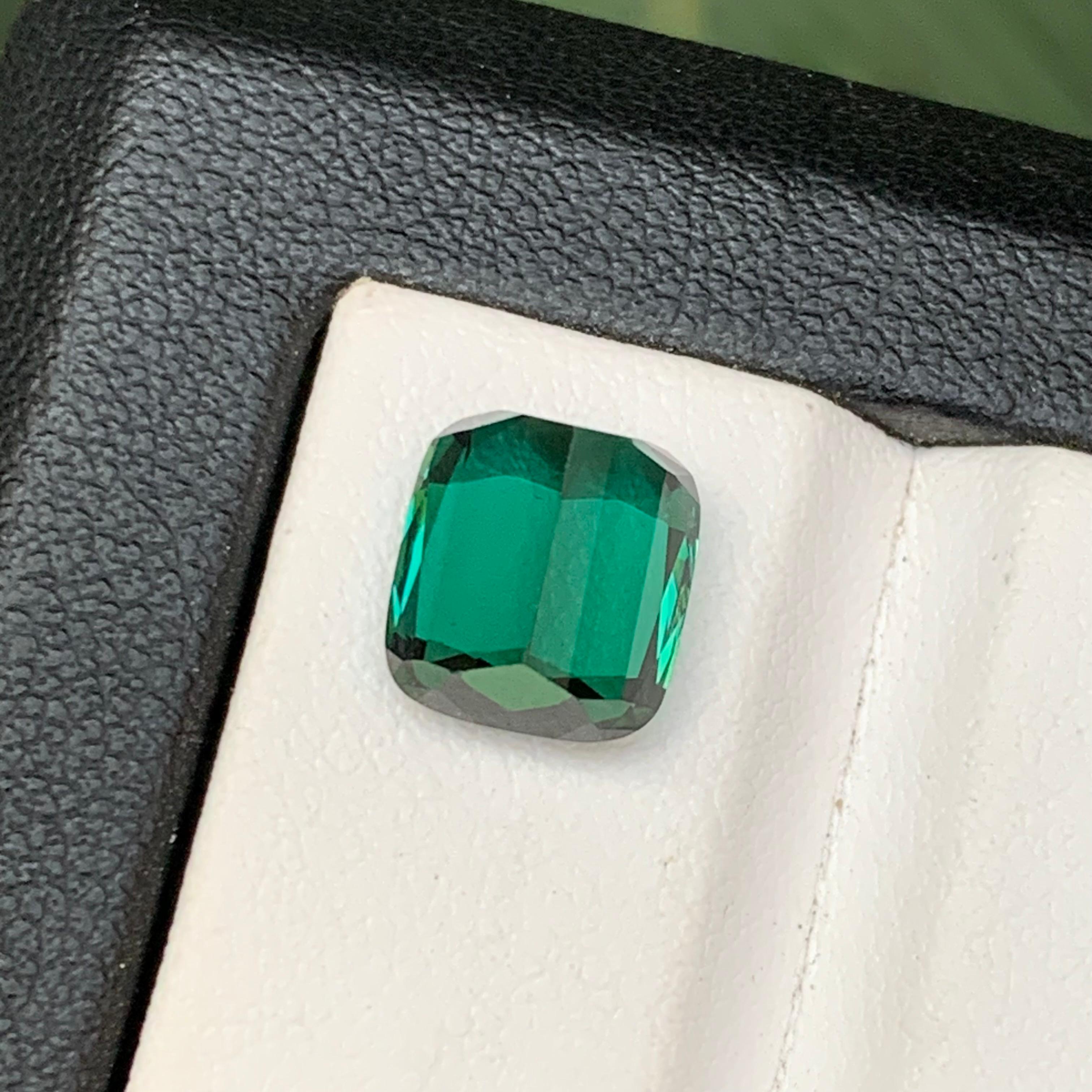 Women's or Men's Bluish Green Natural Tourmaline Ring Loose Gemstone 4.05 Ct Cushion Cut-Jewelry For Sale