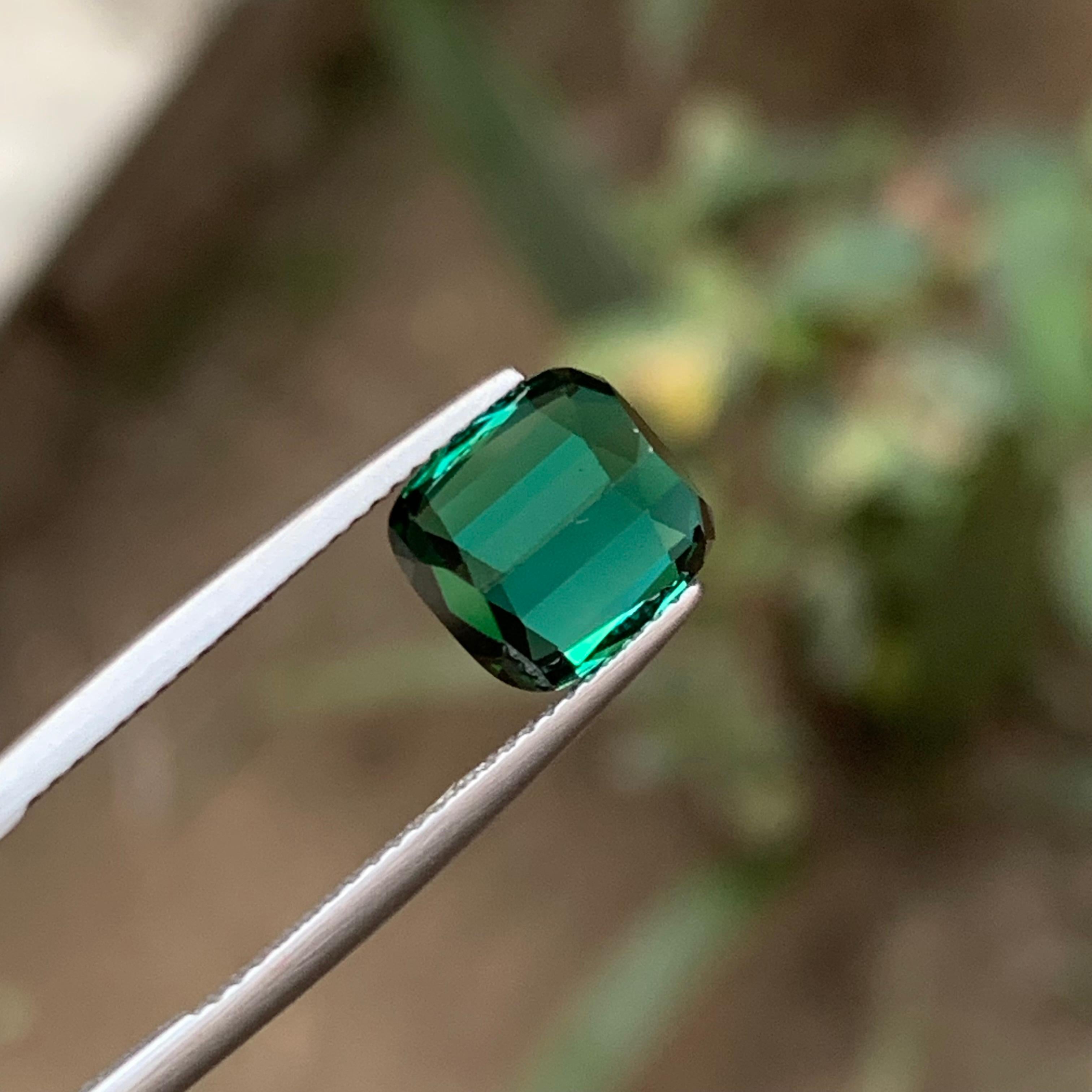 Bluish Green Natural Tourmaline Ring Loose Gemstone 4.05 Ct Cushion Cut-Jewelry For Sale 3