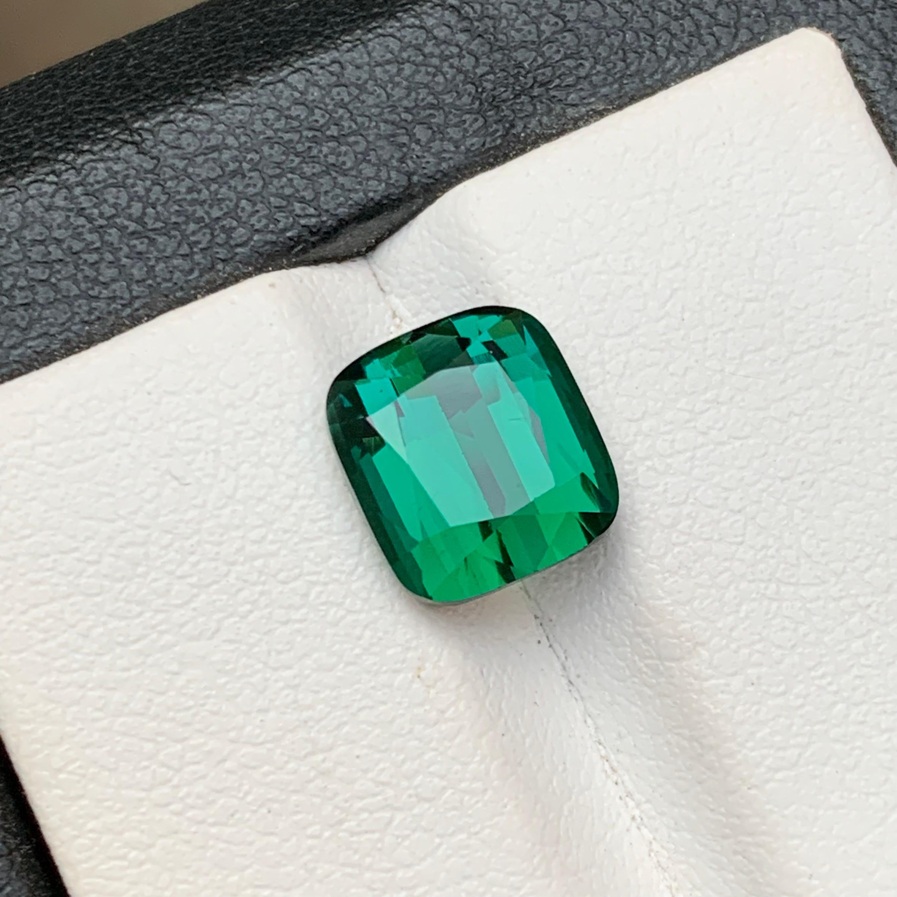 Bluish Green Natural Tourmaline Ring Loose Gemstone 4.05 Ct Cushion Cut-Jewelry For Sale 4