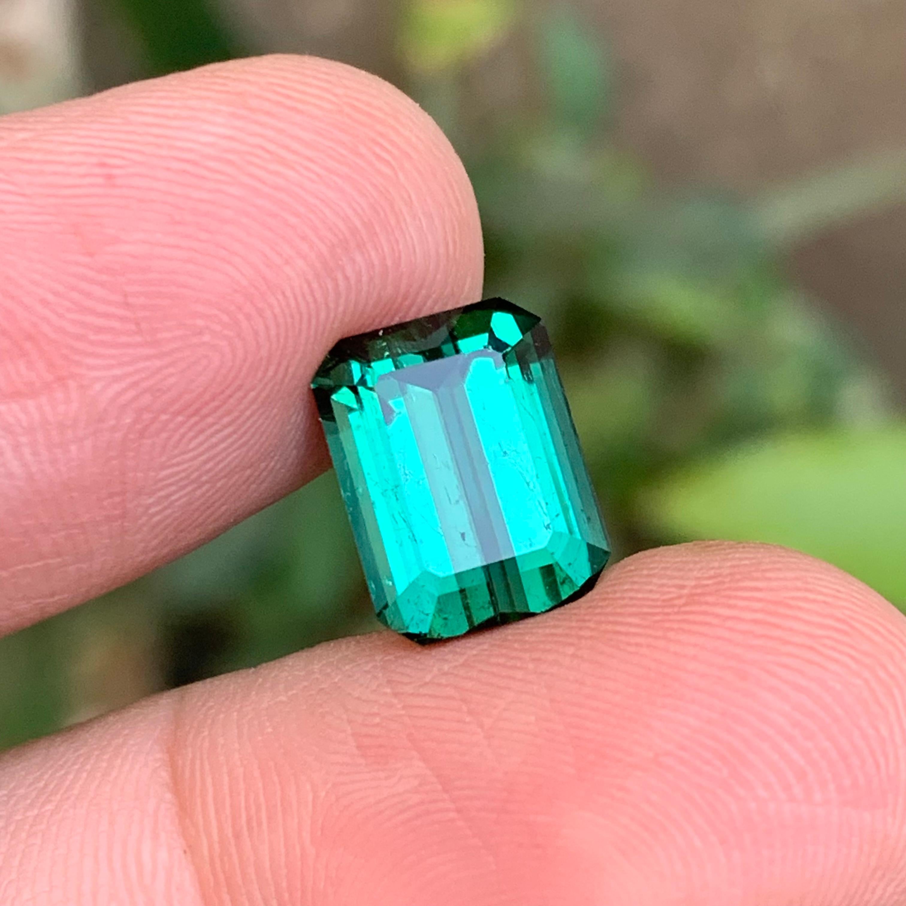 Bluish Green Natural Tourmaline Ring Loose Gemstone, 6.50 Ct-Emerald Cut-Jewelry 7