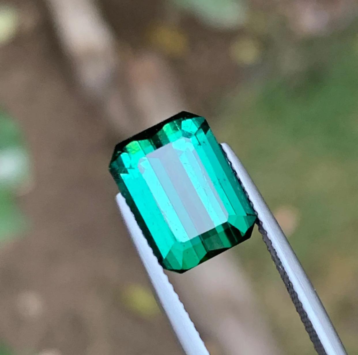 Women's or Men's Bluish Green Natural Tourmaline Ring Loose Gemstone, 6.50 Ct-Emerald Cut-Jewelry