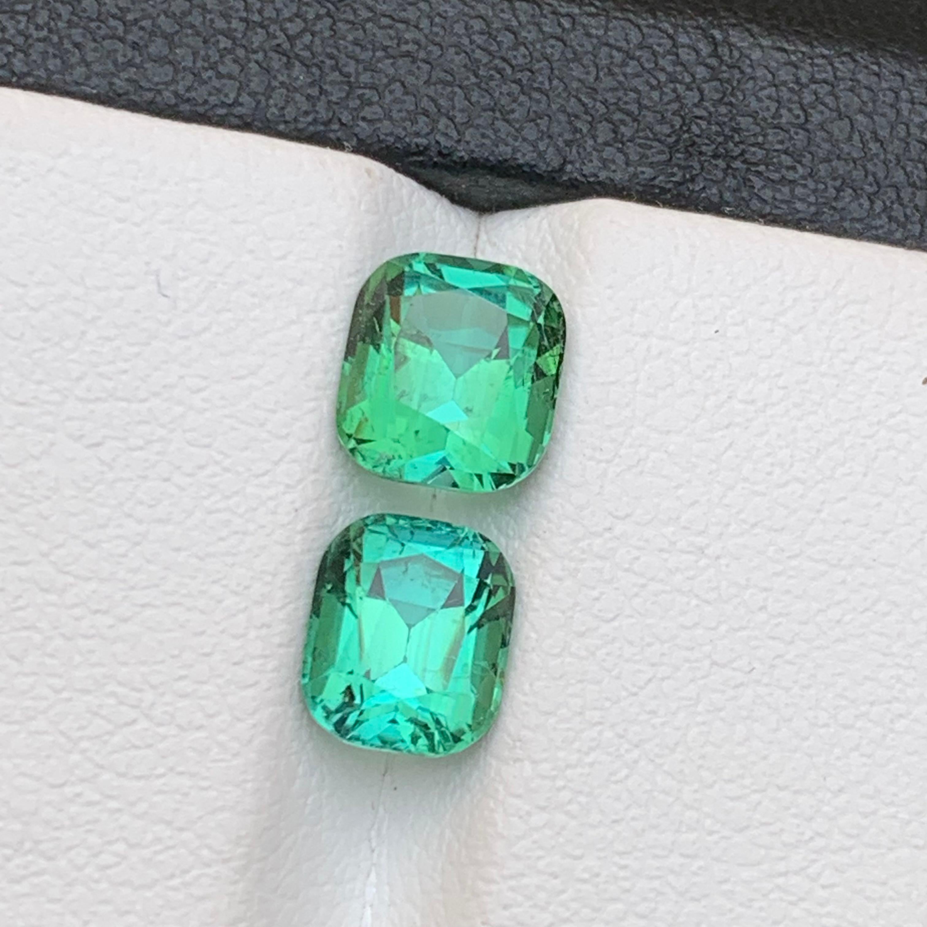 Women's or Men's Bluish Green Natural Tourmaline Ring Loose Gemstones 3.50 Ct Cushion Cut-Jewelry For Sale