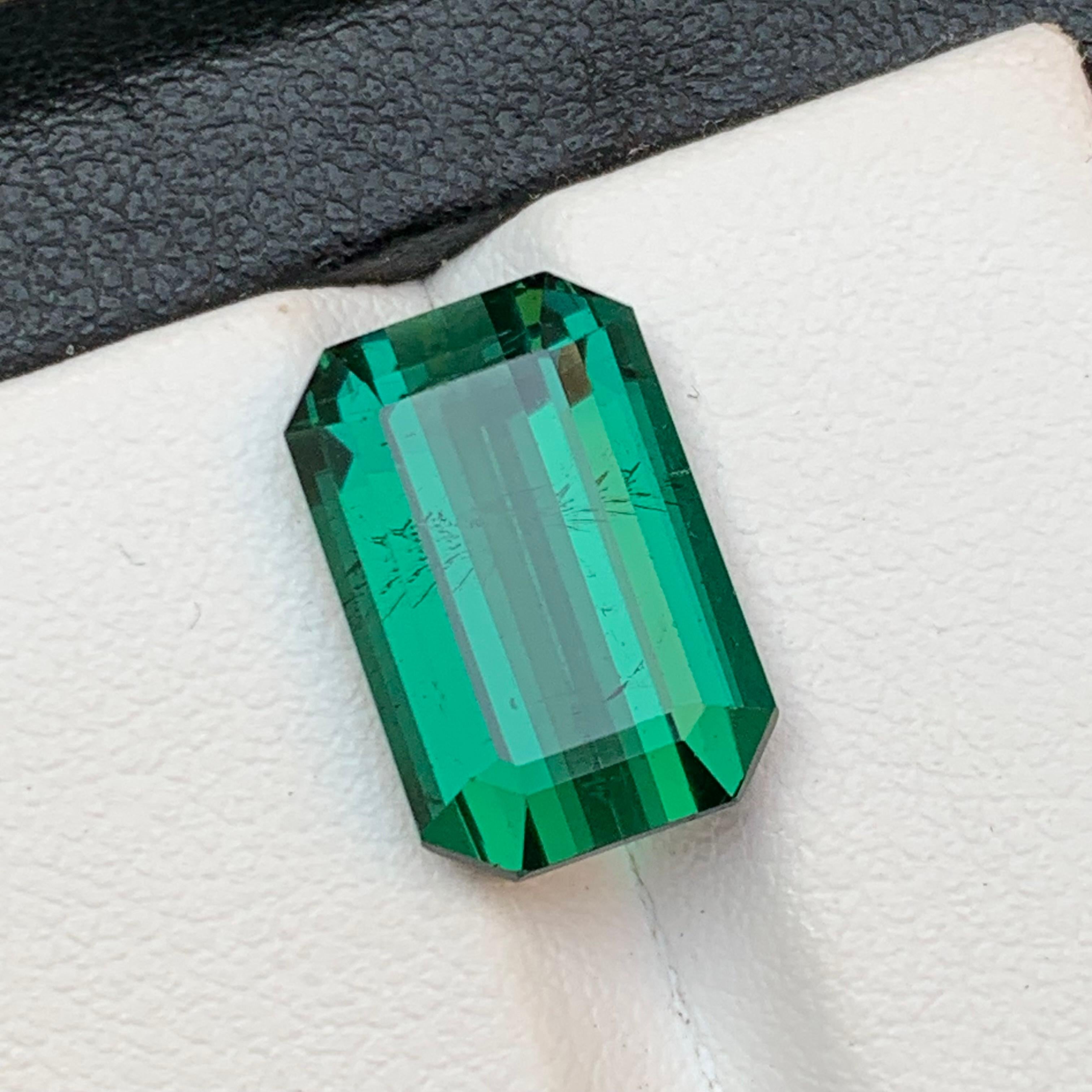Bague et pendentif en tourmaline naturelle vert bleuté, pierre précieuse non sertie taille émeraude 7.45 carats en vente 7