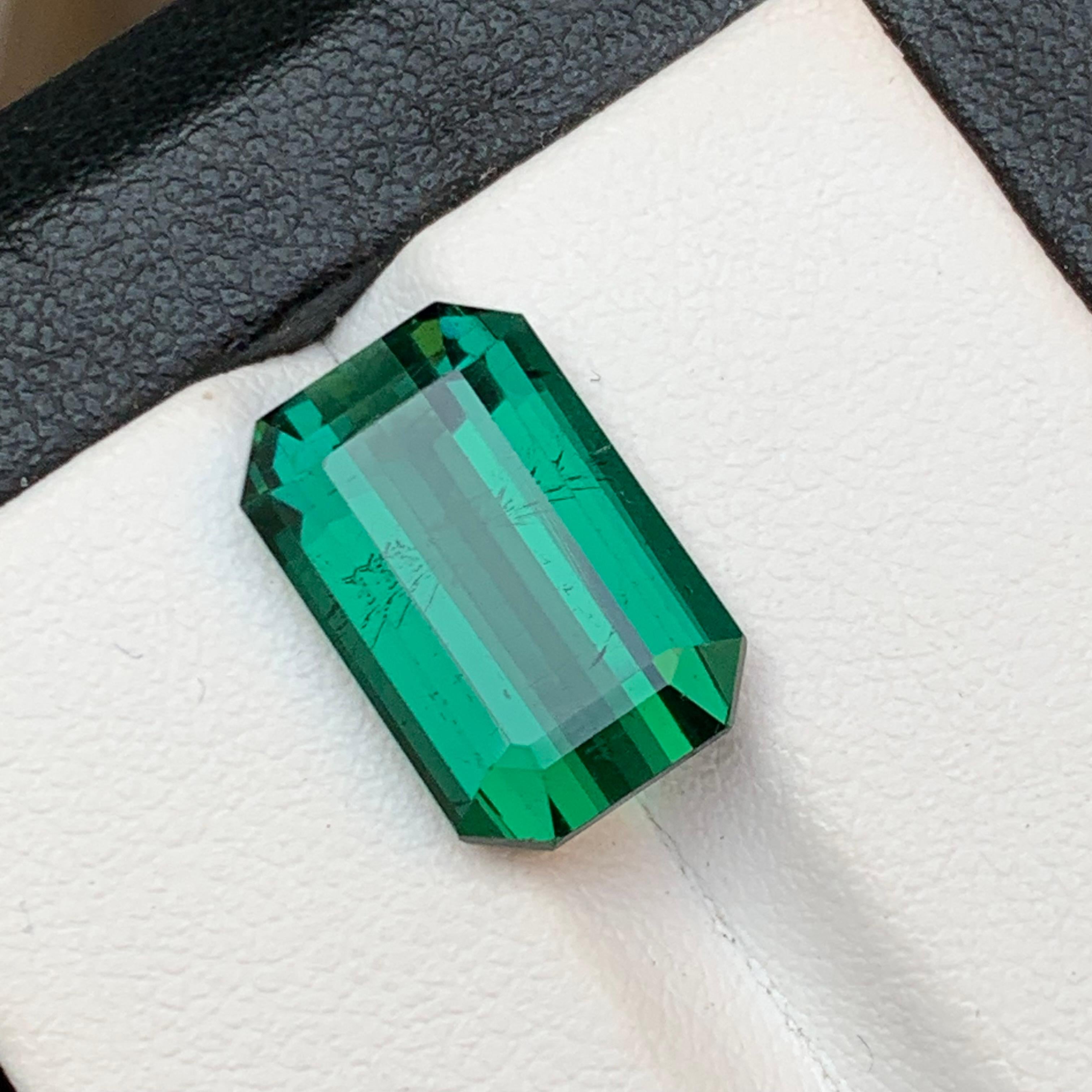 Bague et pendentif en tourmaline naturelle vert bleuté, pierre précieuse non sertie taille émeraude 7.45 carats Unisexe en vente