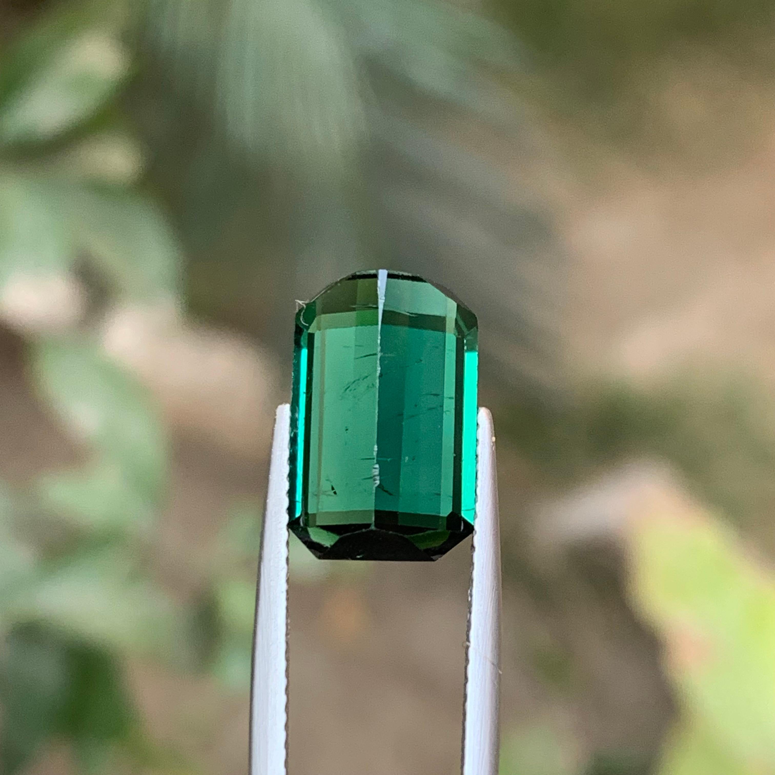 Bague et pendentif en tourmaline naturelle vert bleuté, pierre précieuse non sertie taille émeraude 7.45 carats en vente 2