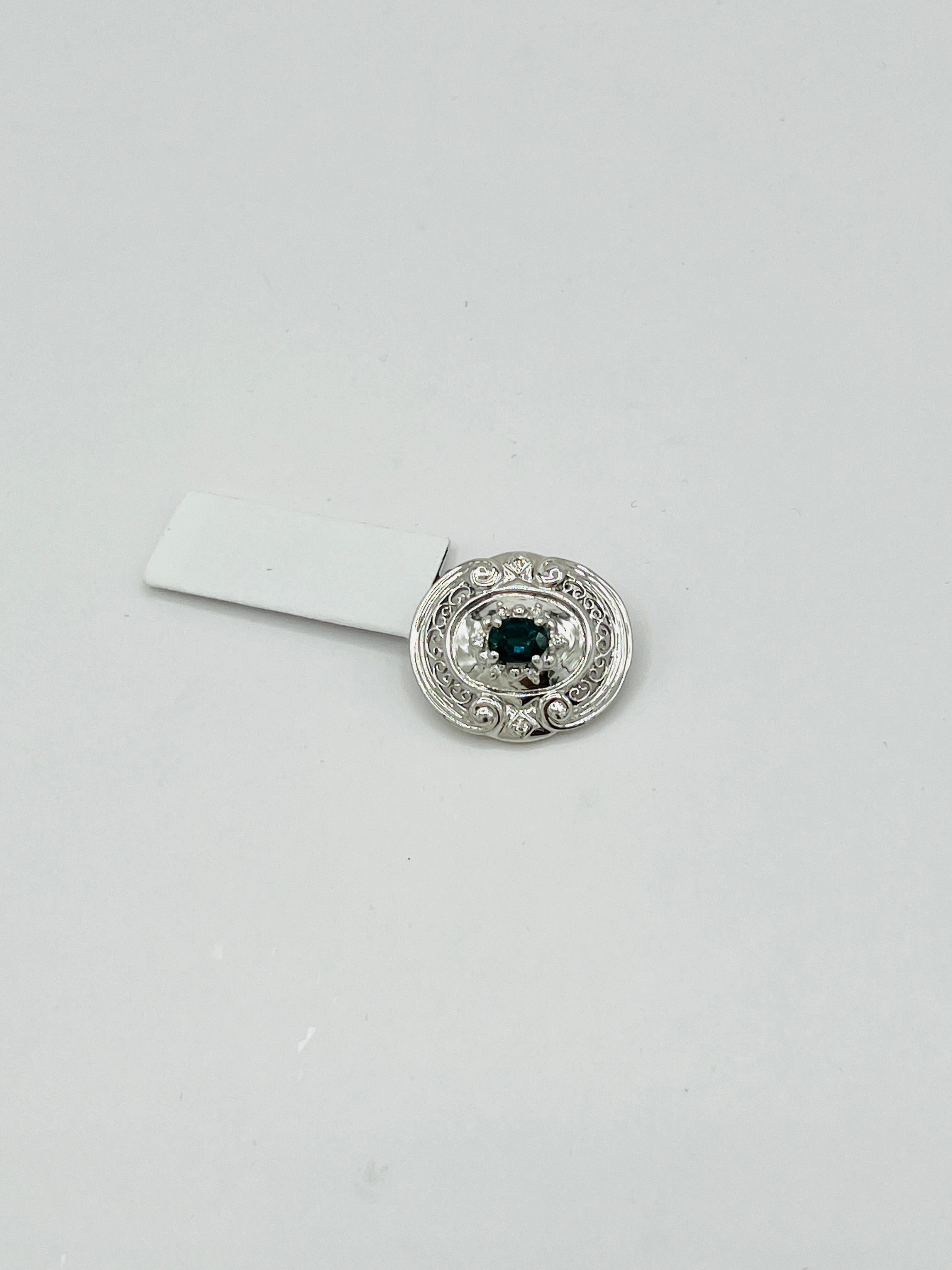 Bluish Green Sapphire and White Diamond Slider Pendant in 14K White Gold In New Condition In Los Angeles, CA