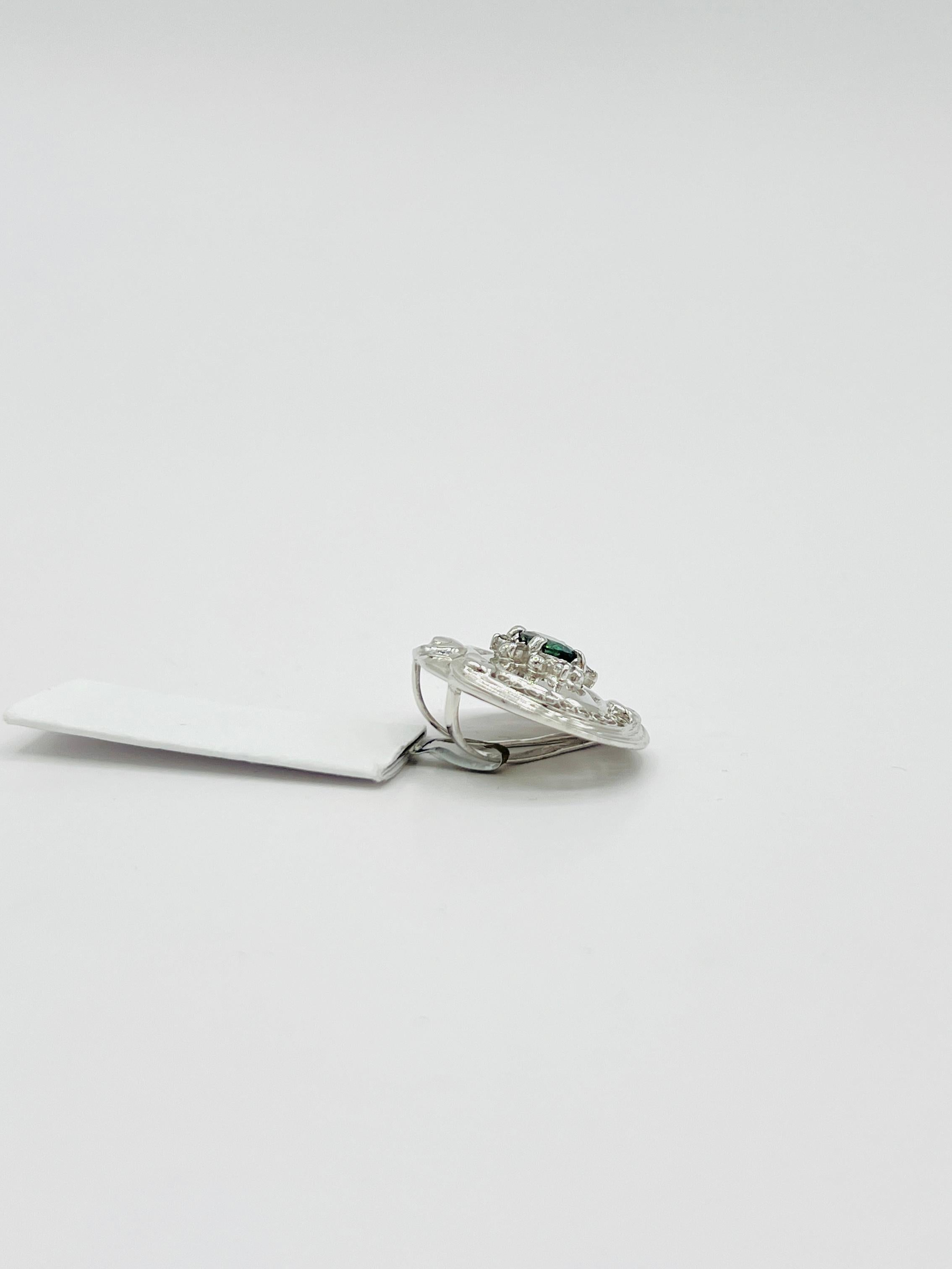 Women's or Men's Bluish Green Sapphire and White Diamond Slider Pendant in 14K White Gold