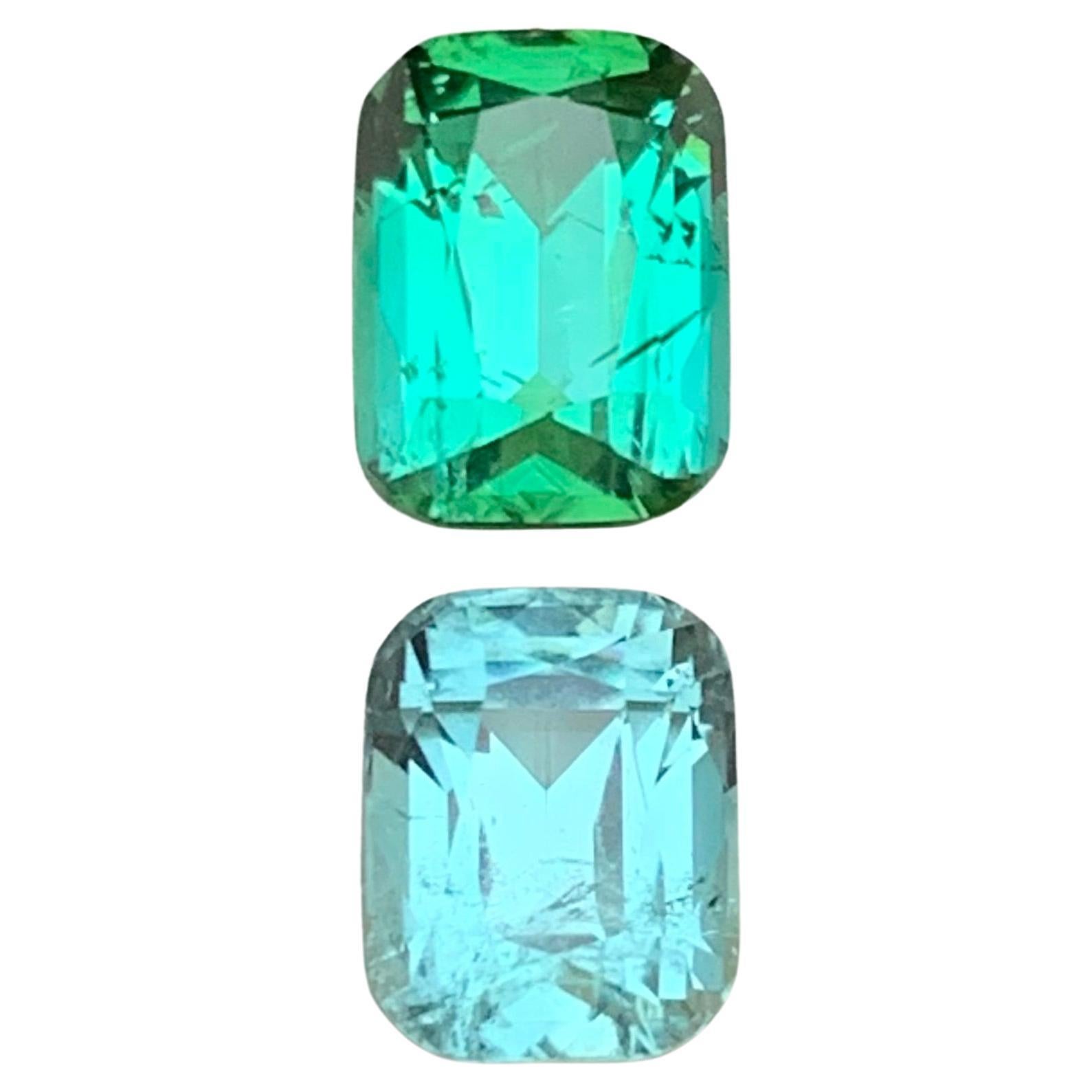Bluish Green 
Seafoam Tourmaline 3.48 Ct Cushion Cut Natural Loose Gemstones For Sale