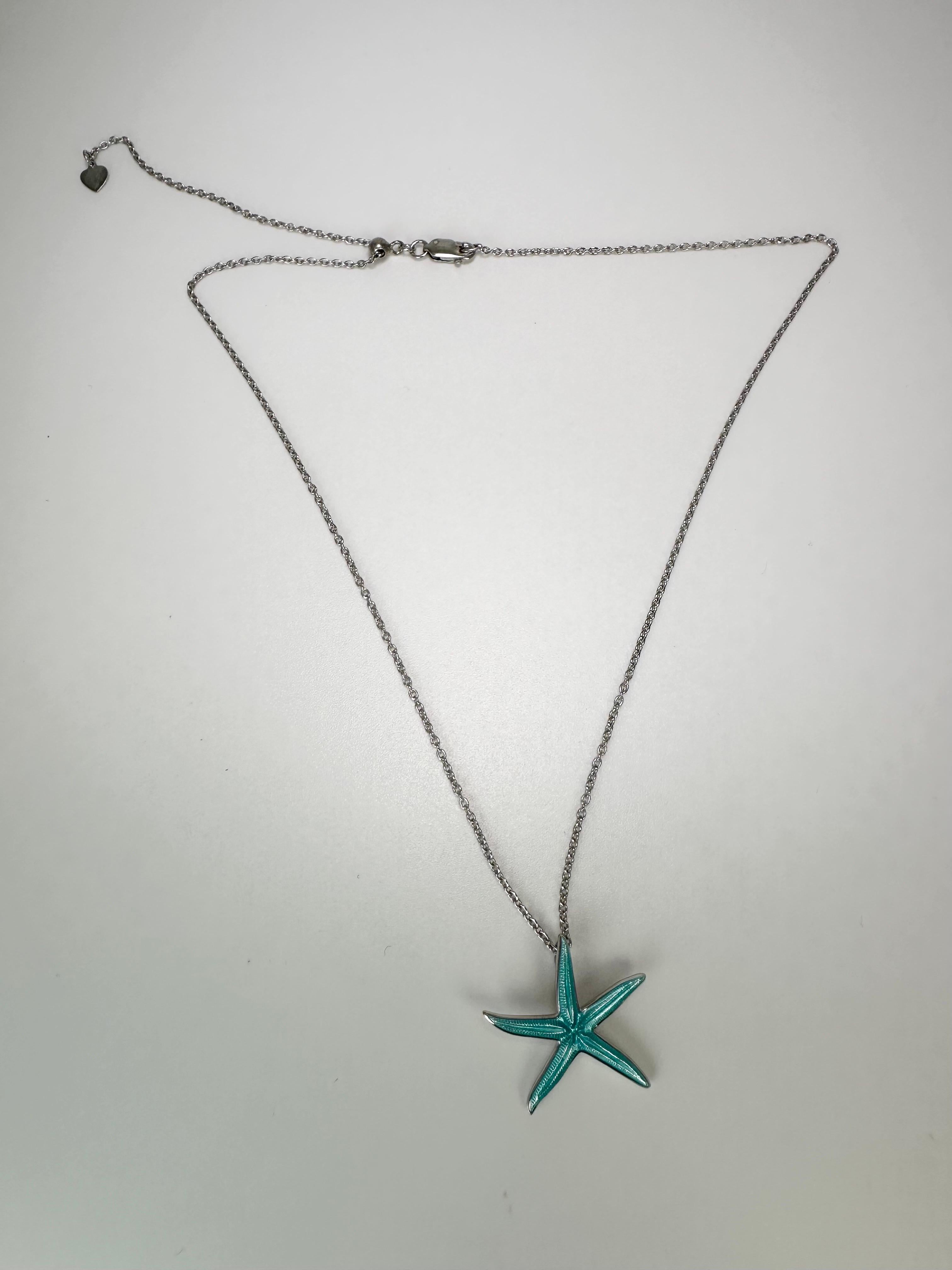 Bluish Green starfish pendant necklace enamel pendant  In New Condition For Sale In Jupiter, FL