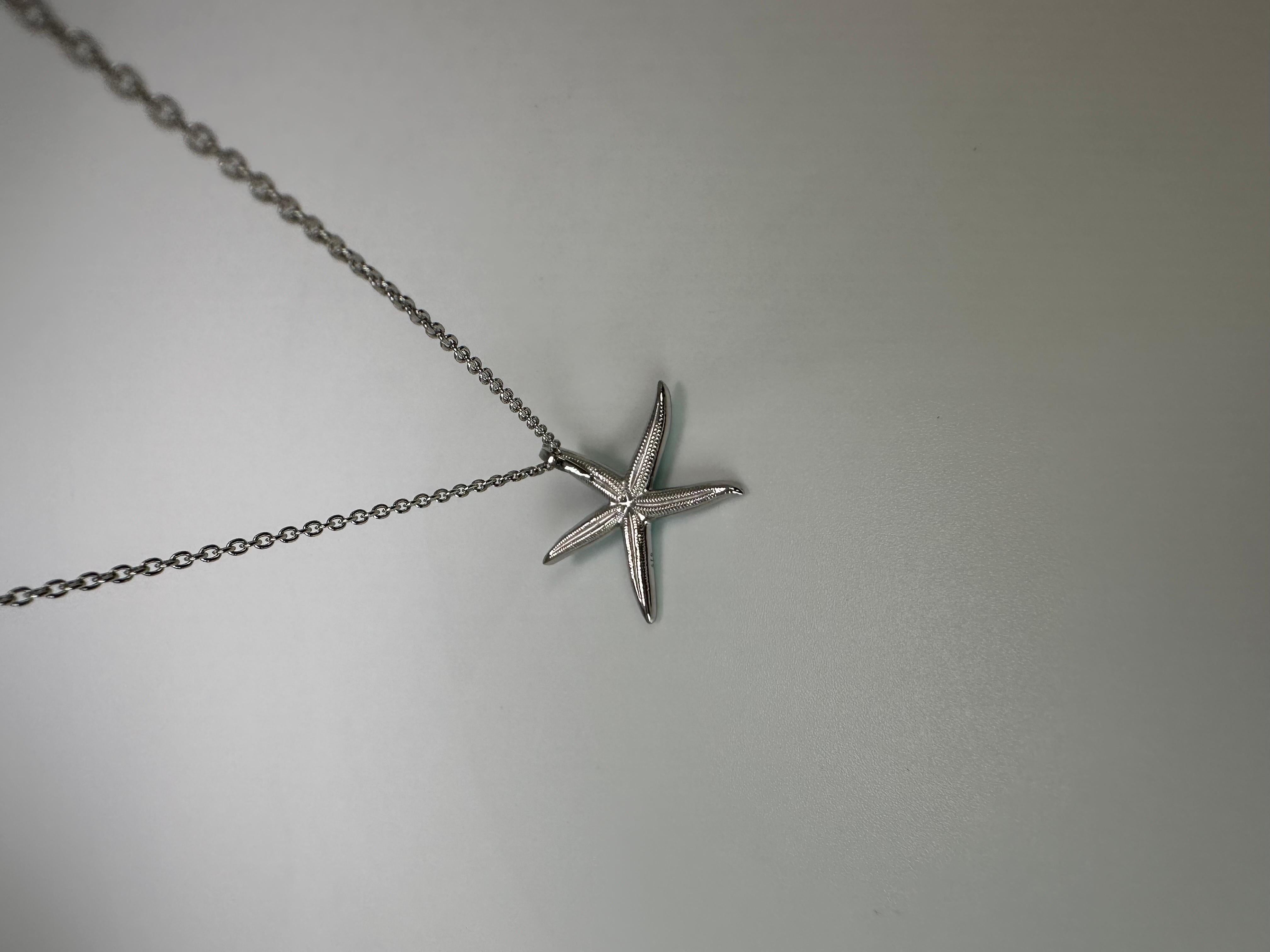 Women's or Men's Bluish Green starfish pendant necklace enamel pendant  For Sale