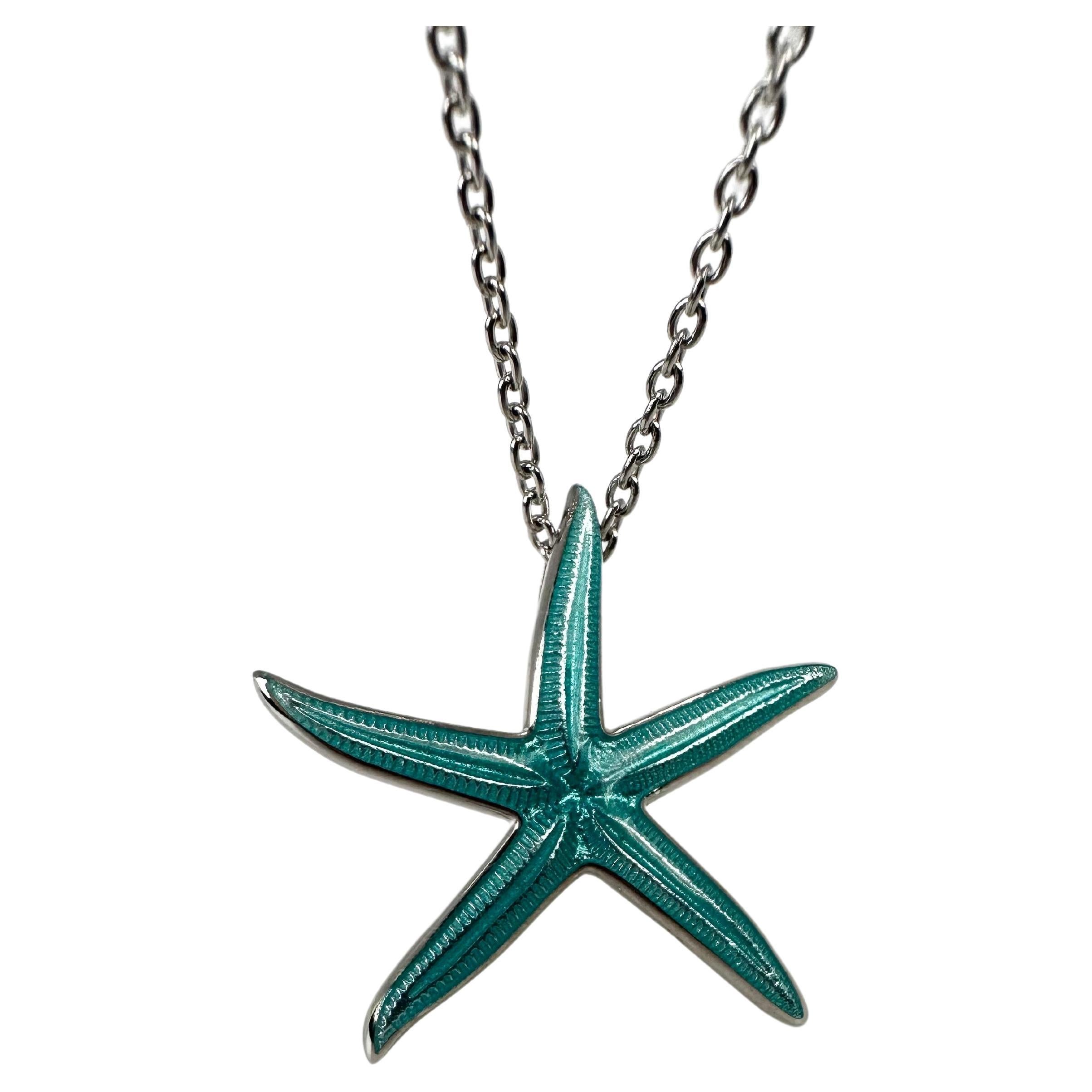 Bluish Green starfish pendant necklace enamel pendant  For Sale