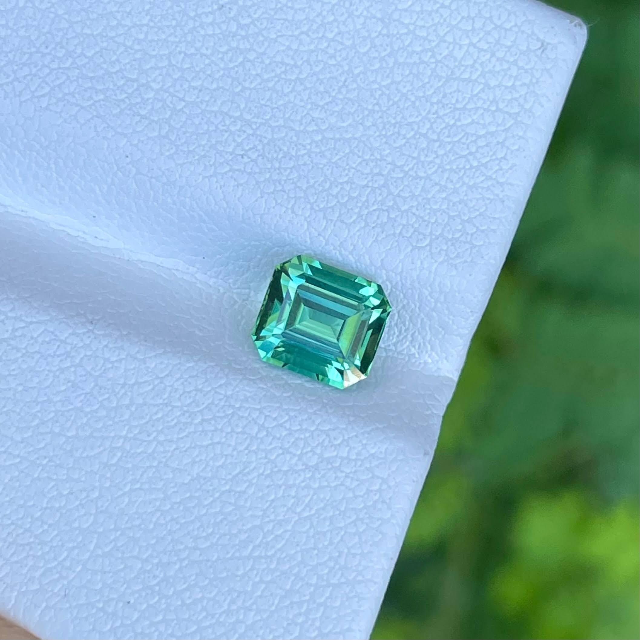 Modern Bluish Green Tourmaline 1.50 Carats Step Emerald Cut Natural Afghan Gemstone For Sale
