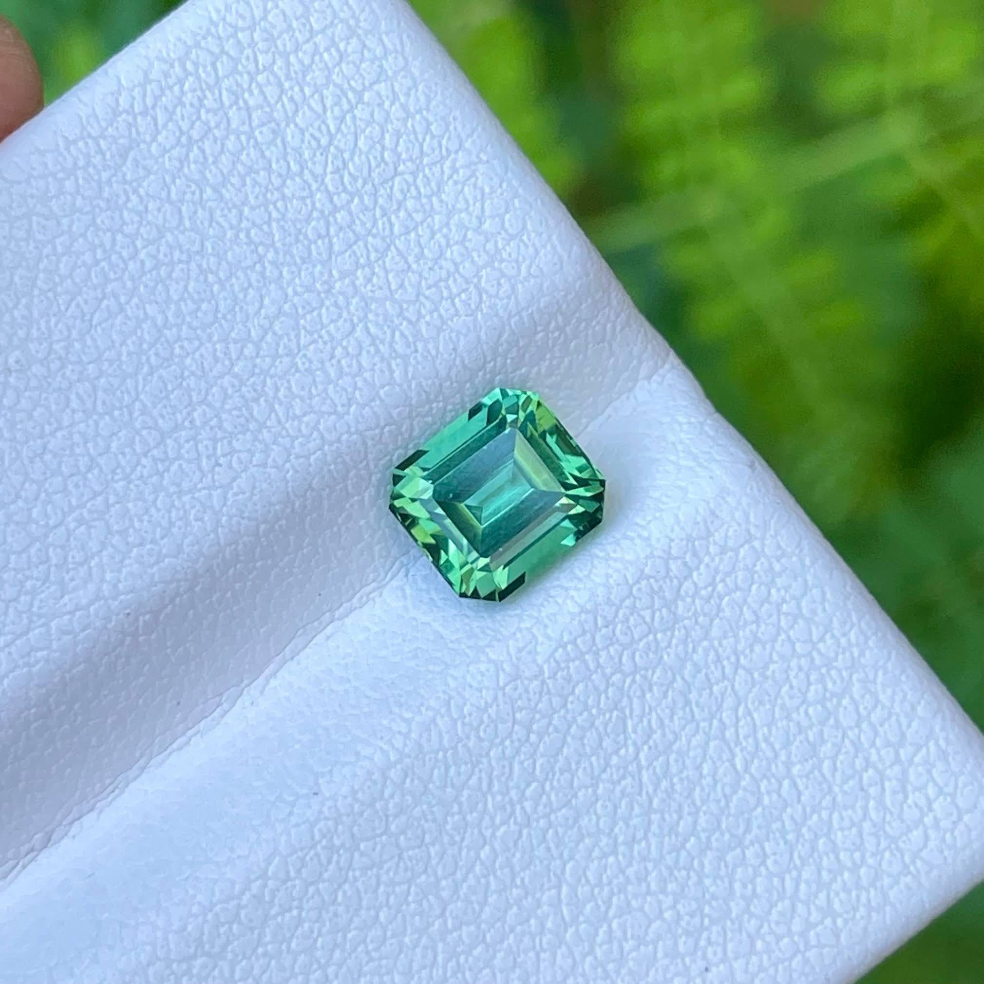 Bluish Green Tourmaline 1.50 Carats Step Emerald Cut Natural Afghan Gemstone In New Condition For Sale In Bangkok, TH