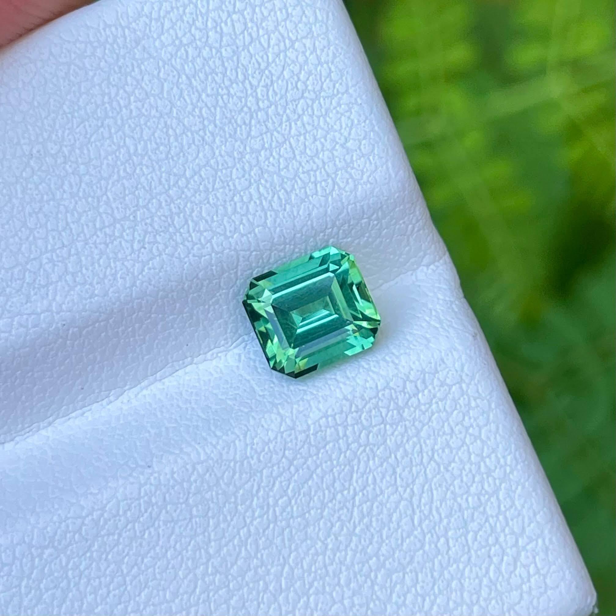 Women's or Men's Bluish Green Tourmaline 1.50 Carats Step Emerald Cut Natural Afghan Gemstone For Sale