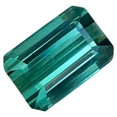 Bluish Green Tourmaline 3.75 carats Emerald Cut Natural Loose African Gemstone