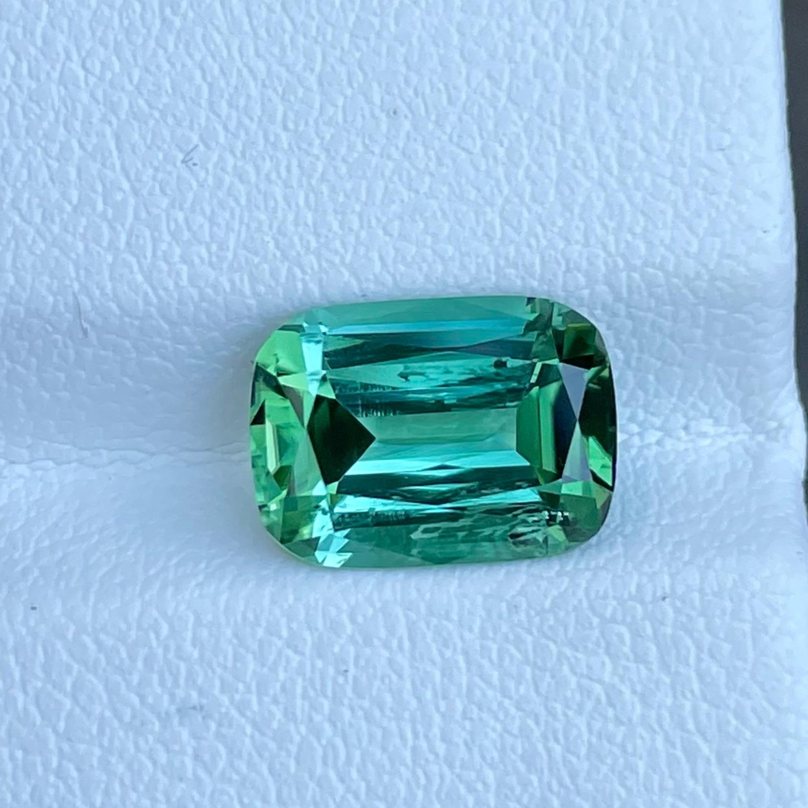 Women's or Men's Bluish Green Tourmaline 4.00 Carats Step Cushion Cut Natural Afghan Gemstone For Sale