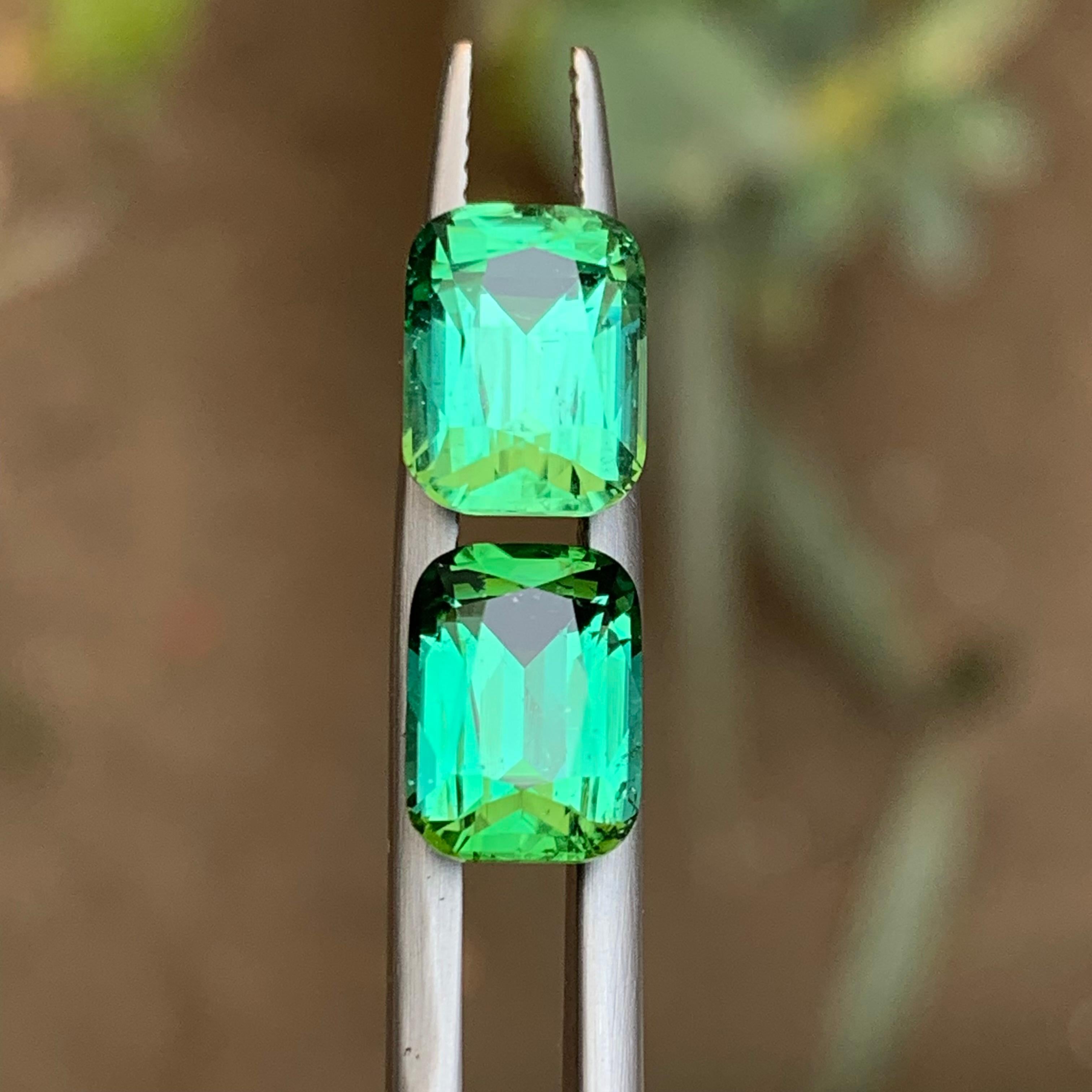 Bluish Green Tourmaline 4.92 Ct Cushion Cut Natural Loose Gemstone Set Earrings in vendita 5