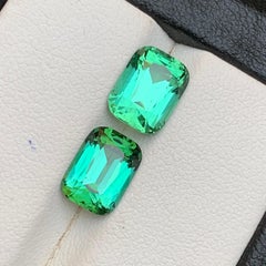 Bluish Green Tourmaline 4.92 Ct Cushion Cut Natural Loose Gemstone Set Earrings