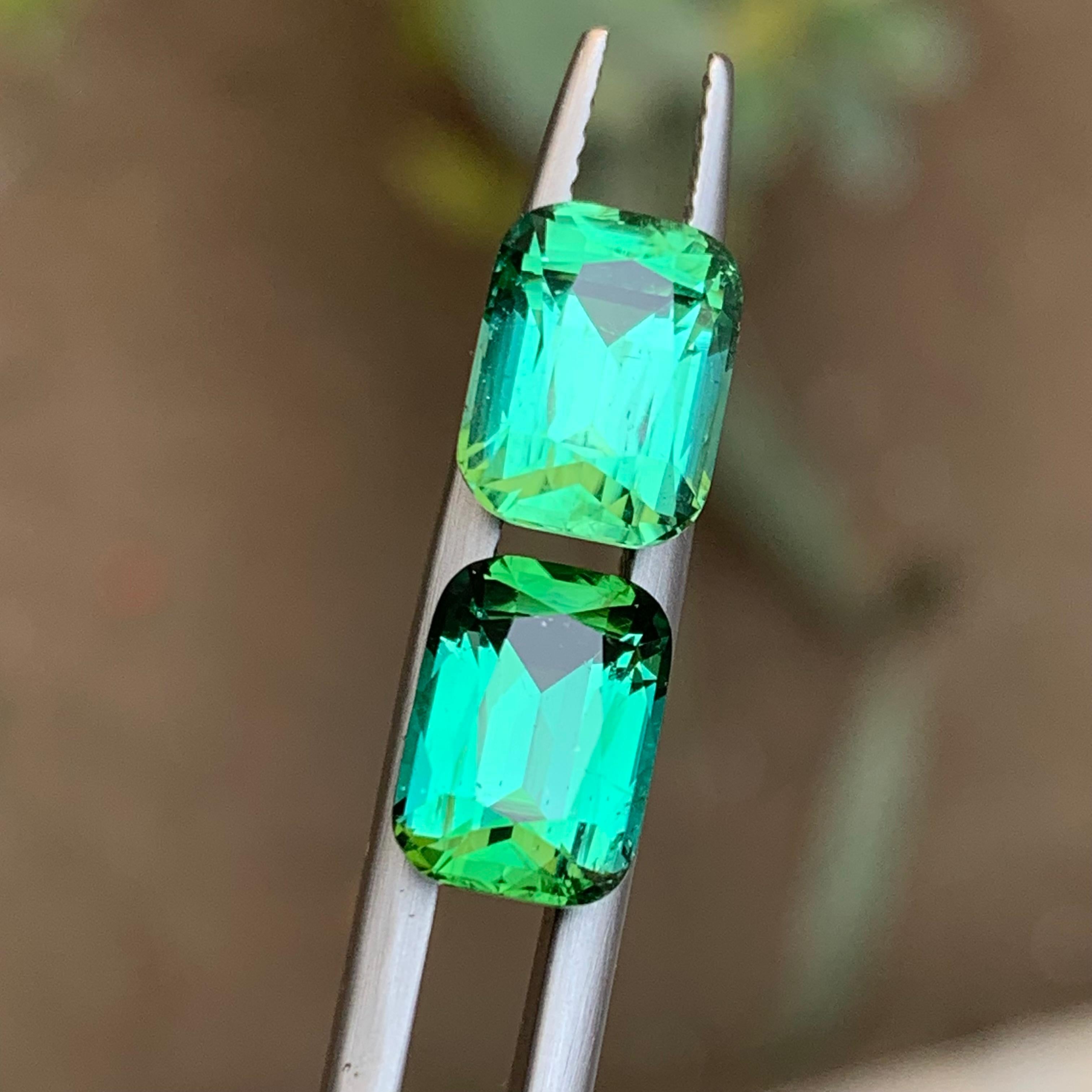 Bluish Green Tourmaline 4.92 Ct Cushion Cut Natural Loose Gemstone Set Earrings in vendita 3