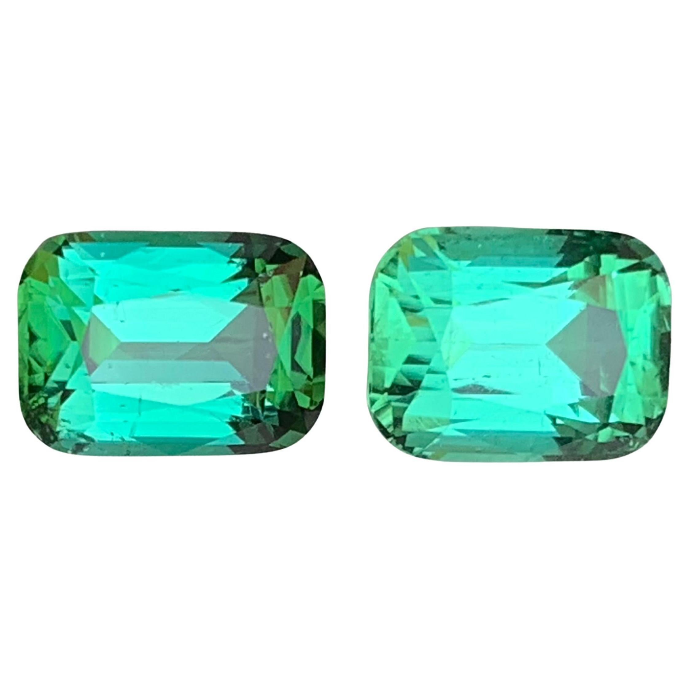 Bluish Green Tourmaline 4.92 Ct Cushion Cut Natural Loose Gemstone Set Earrings