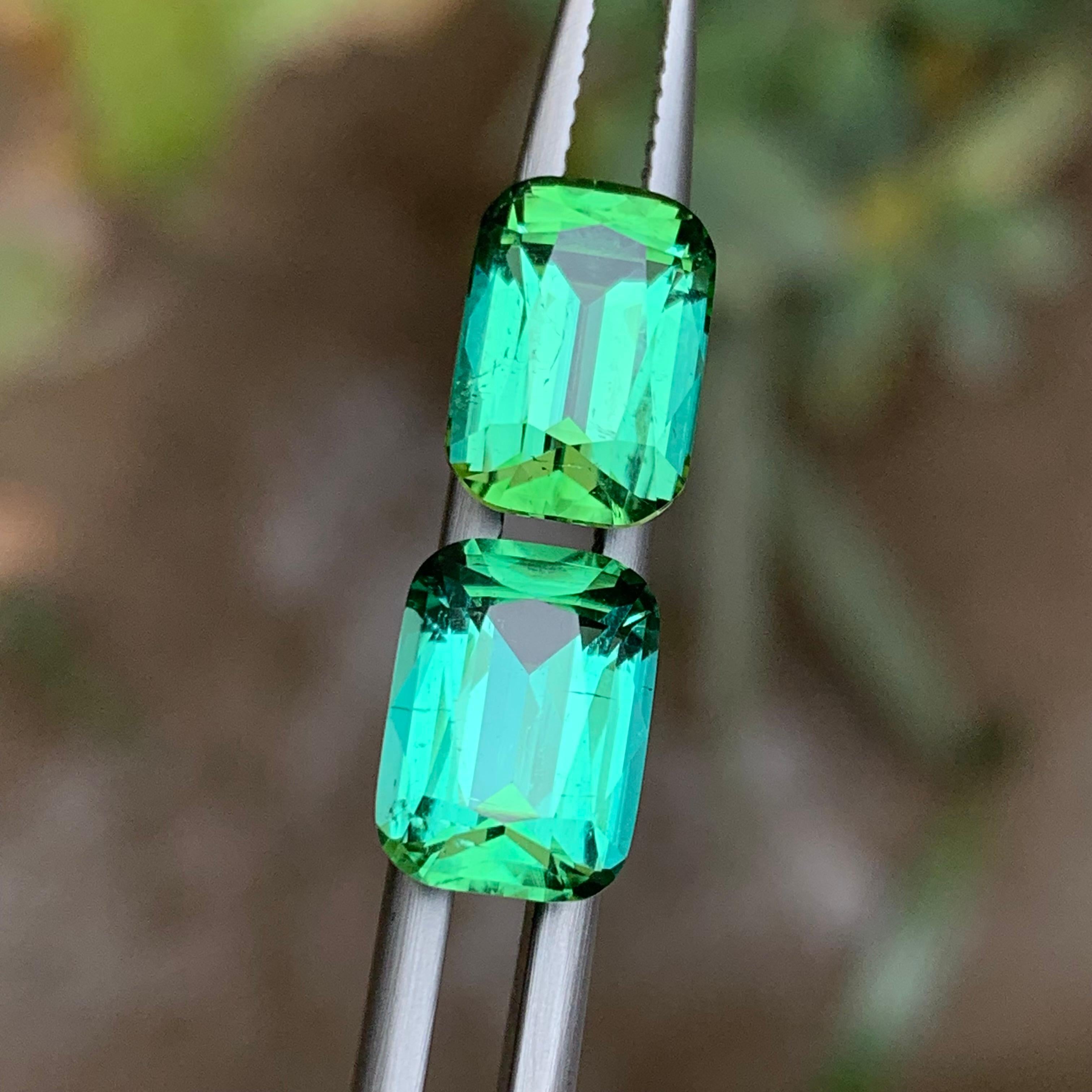 Bluish Green Tourmaline 6.50 Ct Cushion Cut Natural Loose Gemstone Set Earrings en vente 6