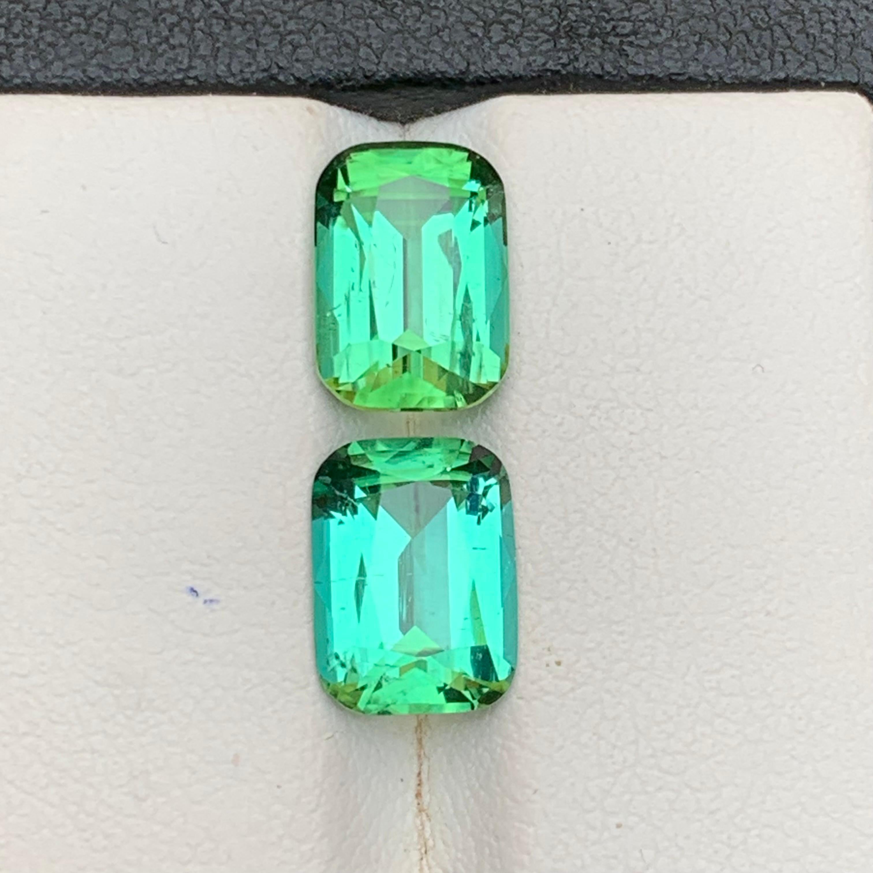 Bluish Green Tourmaline 6.50 Ct Cushion Cut Natural Loose Gemstone Set Earrings en vente 7