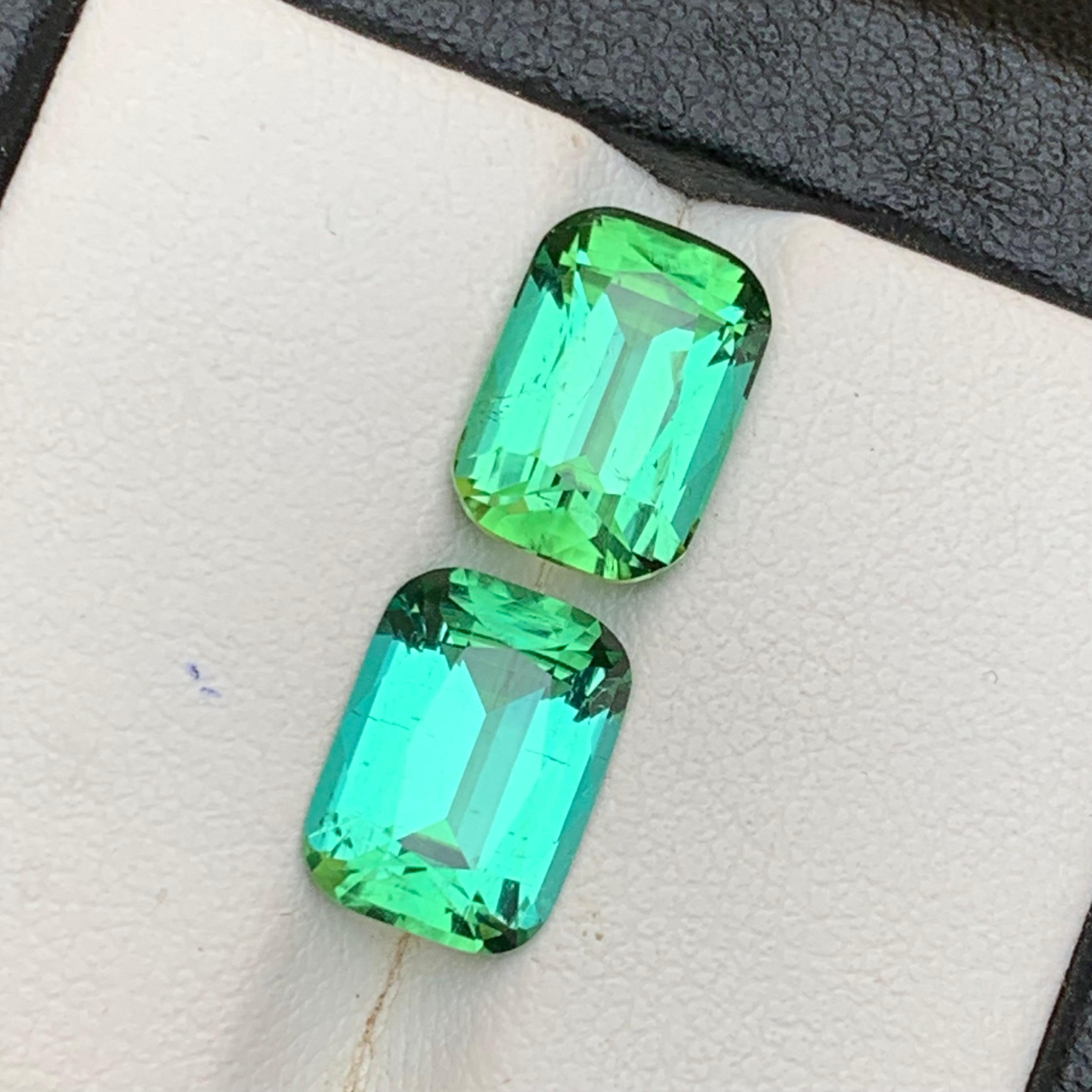 Bluish Green Tourmaline Set – Natural Cushion Cut Gemstones for Fine Earrings 
Custom Jewelry

💎 GEMSTONE TYPE: Tourmaline
⚖️ WEIGHT: 6.50 Carat
🪚 SHAPE 
CUT: Cushion Cut
📏 SIZE (MM):
3.50 Ct (10.27 x 7.22 x 5.88)
3.00 Ct (10.15 x 7.42
